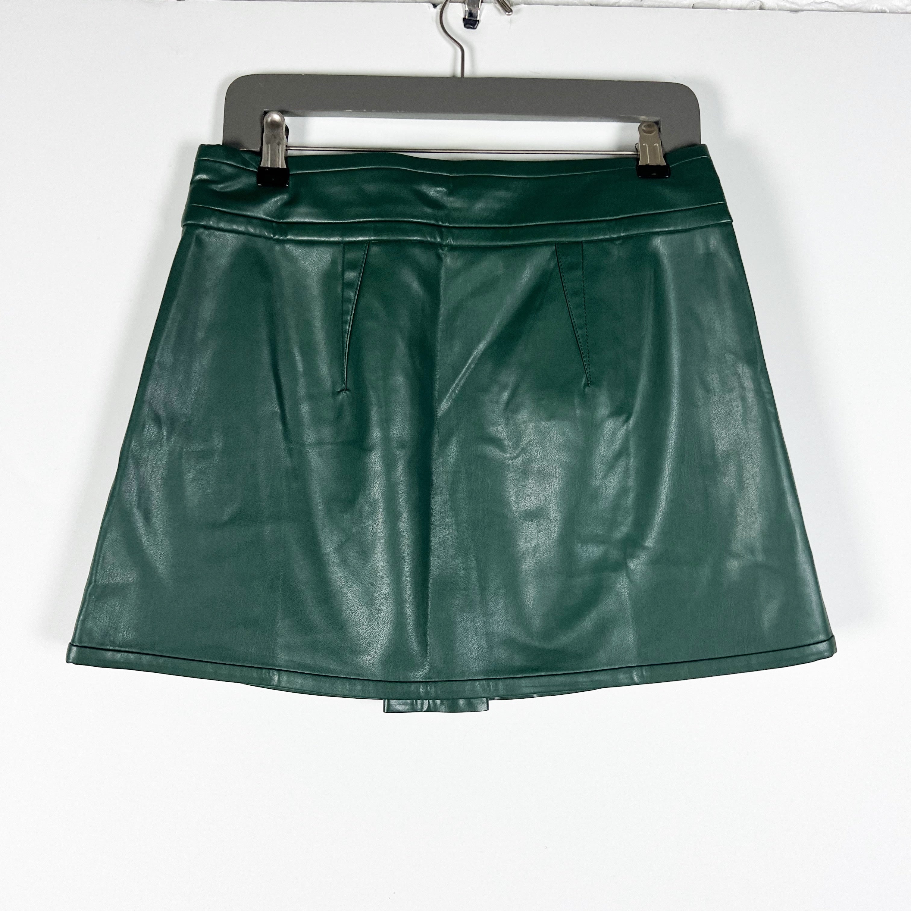 J. Crew Center Pleat Faux Vegan Leather Mini A Line Skirt Army Green 6