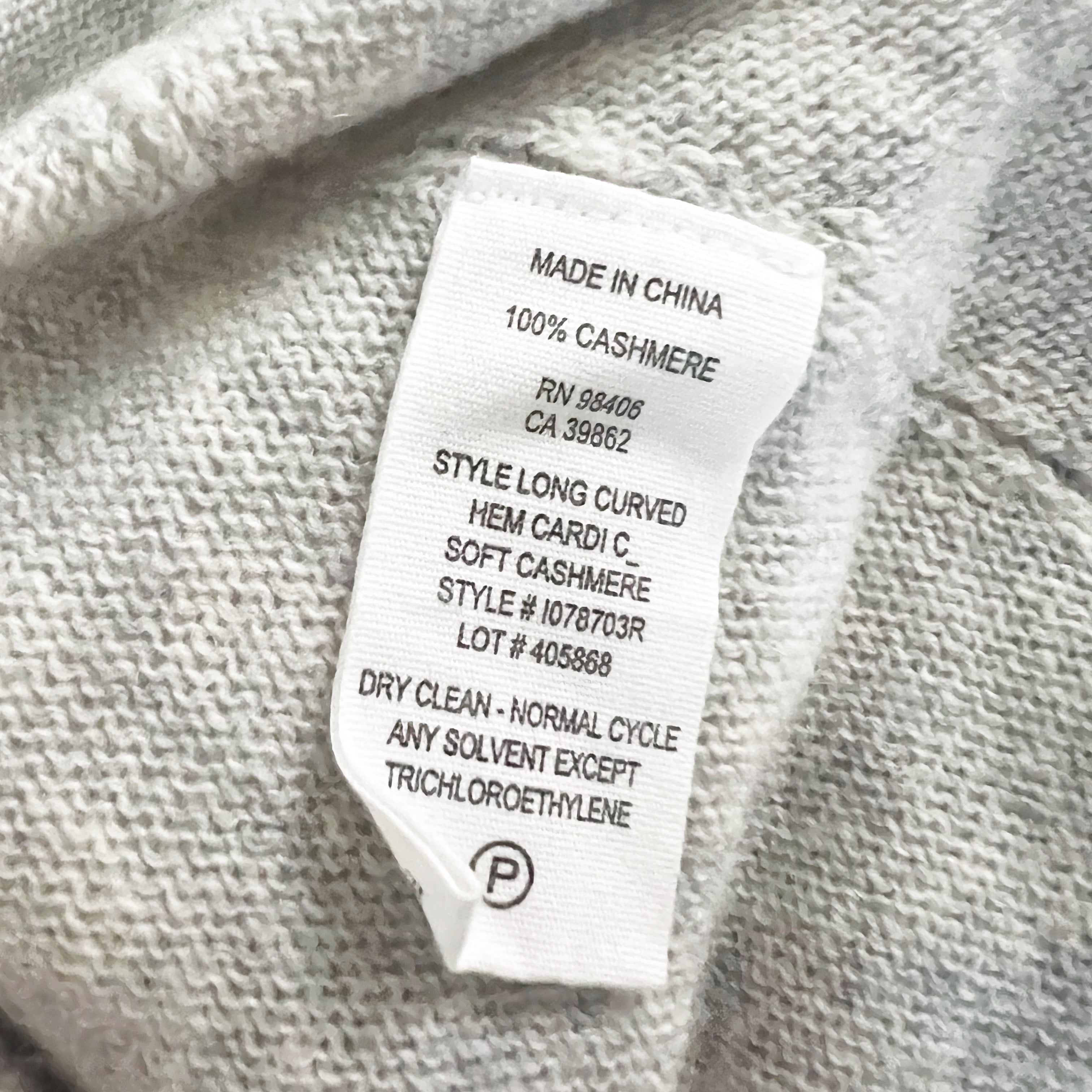 Theory Women's Long Curved Hem 100% Cashmere Knit Stretch Cardigan Sweater Gray