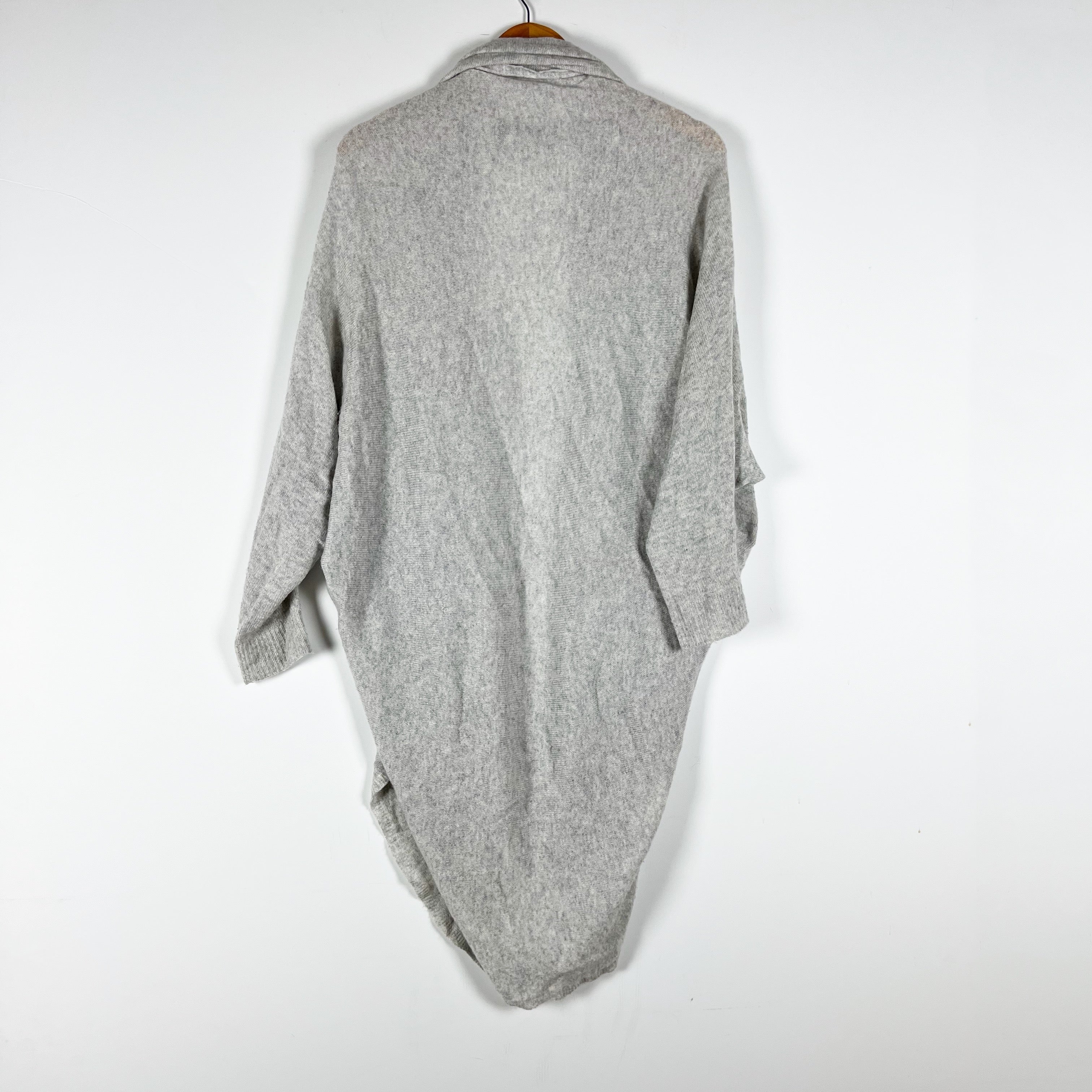 Theory Women's Long Curved Hem 100% Cashmere Knit Stretch Cardigan Sweater Gray