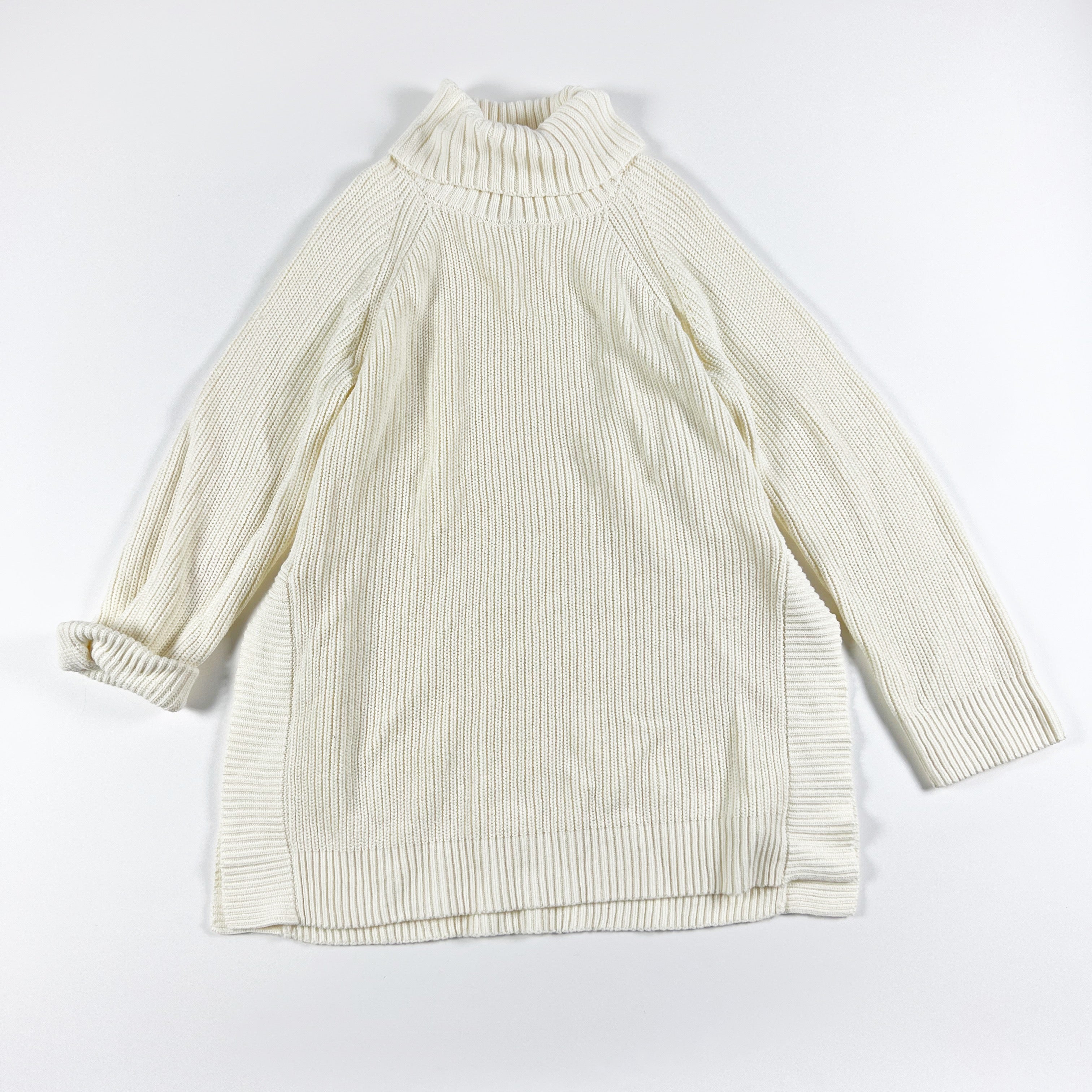 Kate Spade Cotton Cashmere Rib Knit Stretch Roll Neck Pullover Sweater Ivory M