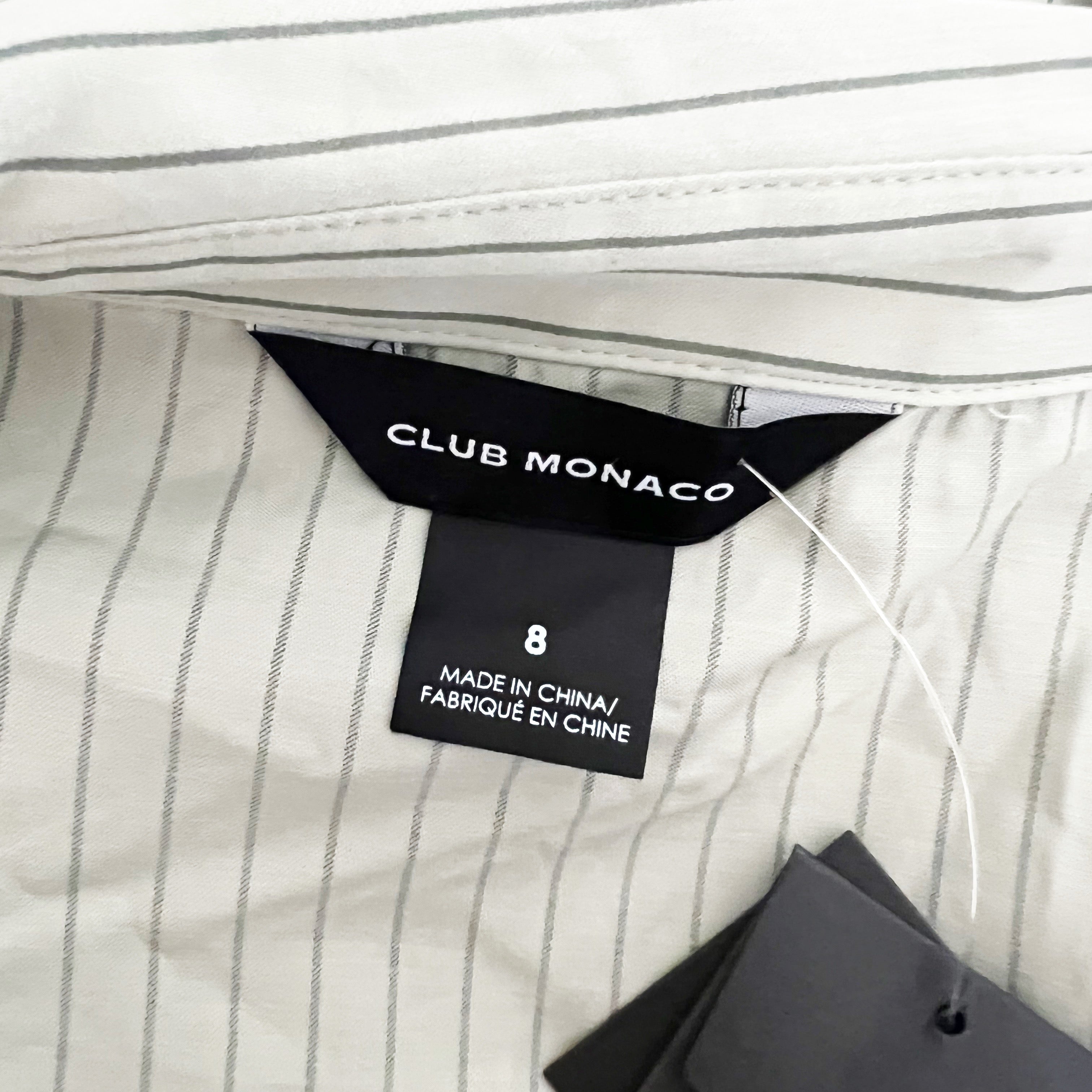 NEW Club Monaco Collar A Line V Neck Faux Wrap Robe Stretch Waist Mini Dress 8