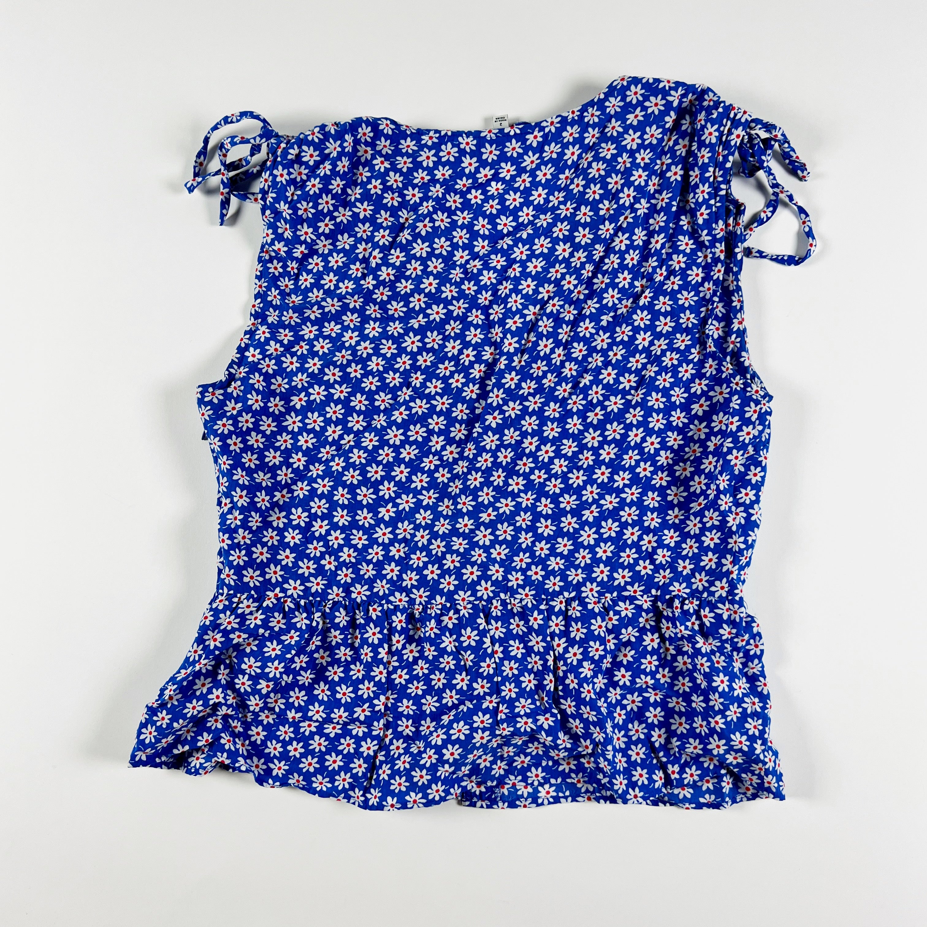 Madewell Belle Blue White Mini Daisy Print Pattern Ruched Tank Top Blouse 2