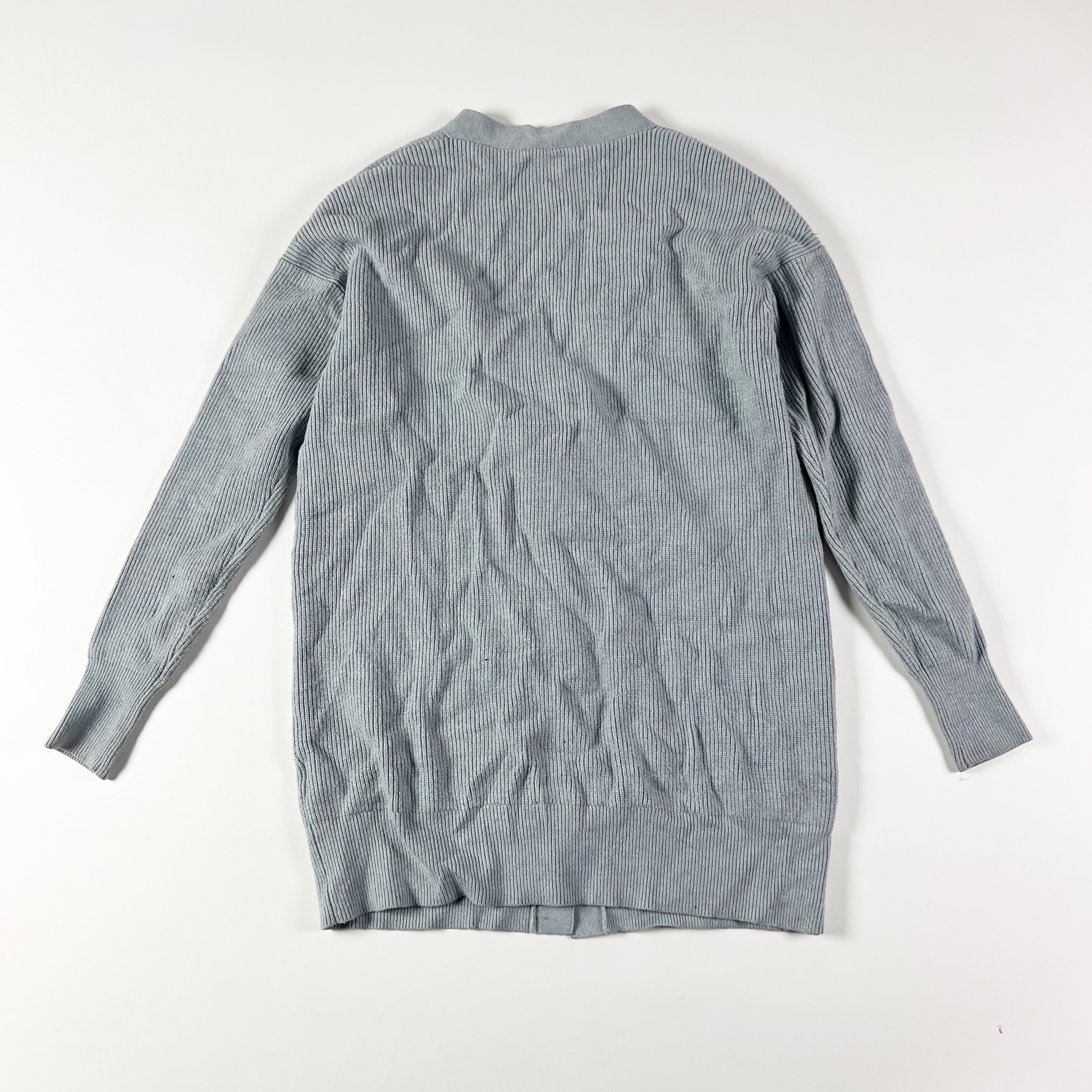 Zara Linen Blend Shaker Knit Pockets Button Front V Neck Cardigan Sweater Gray S