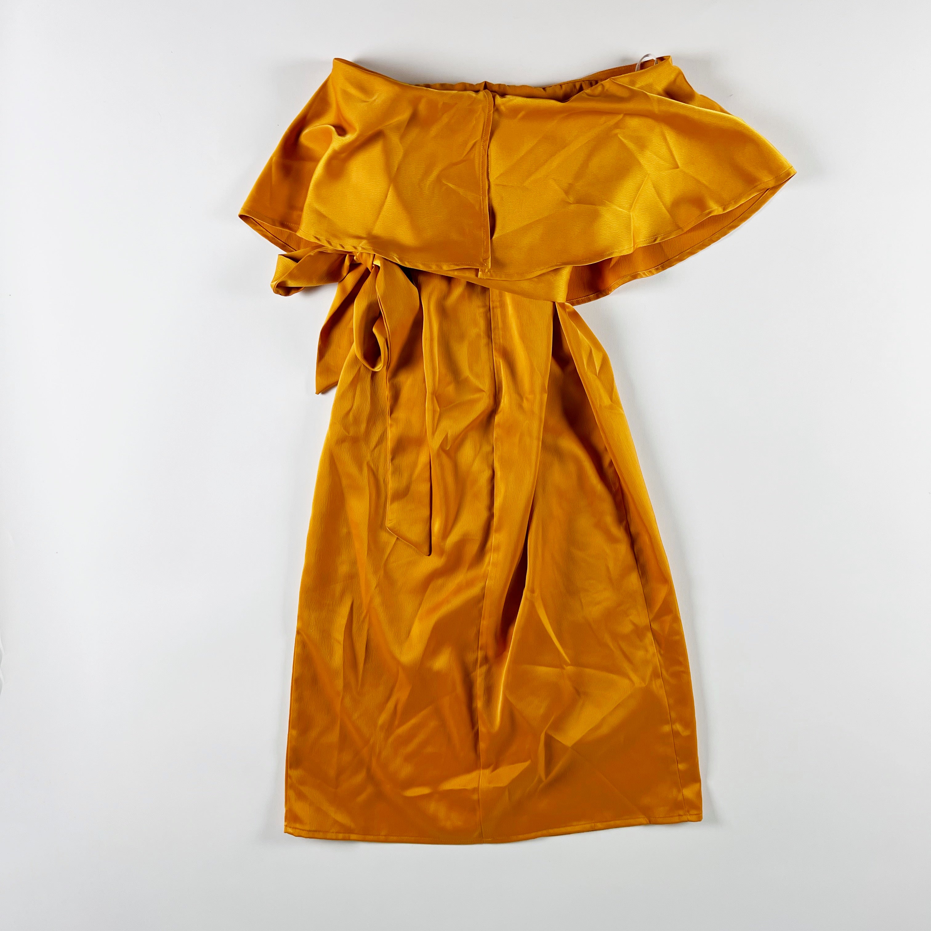 NEW Lovers And Friends Violet Midi Satin Strapless Ruffle High Cut Yellow Dress