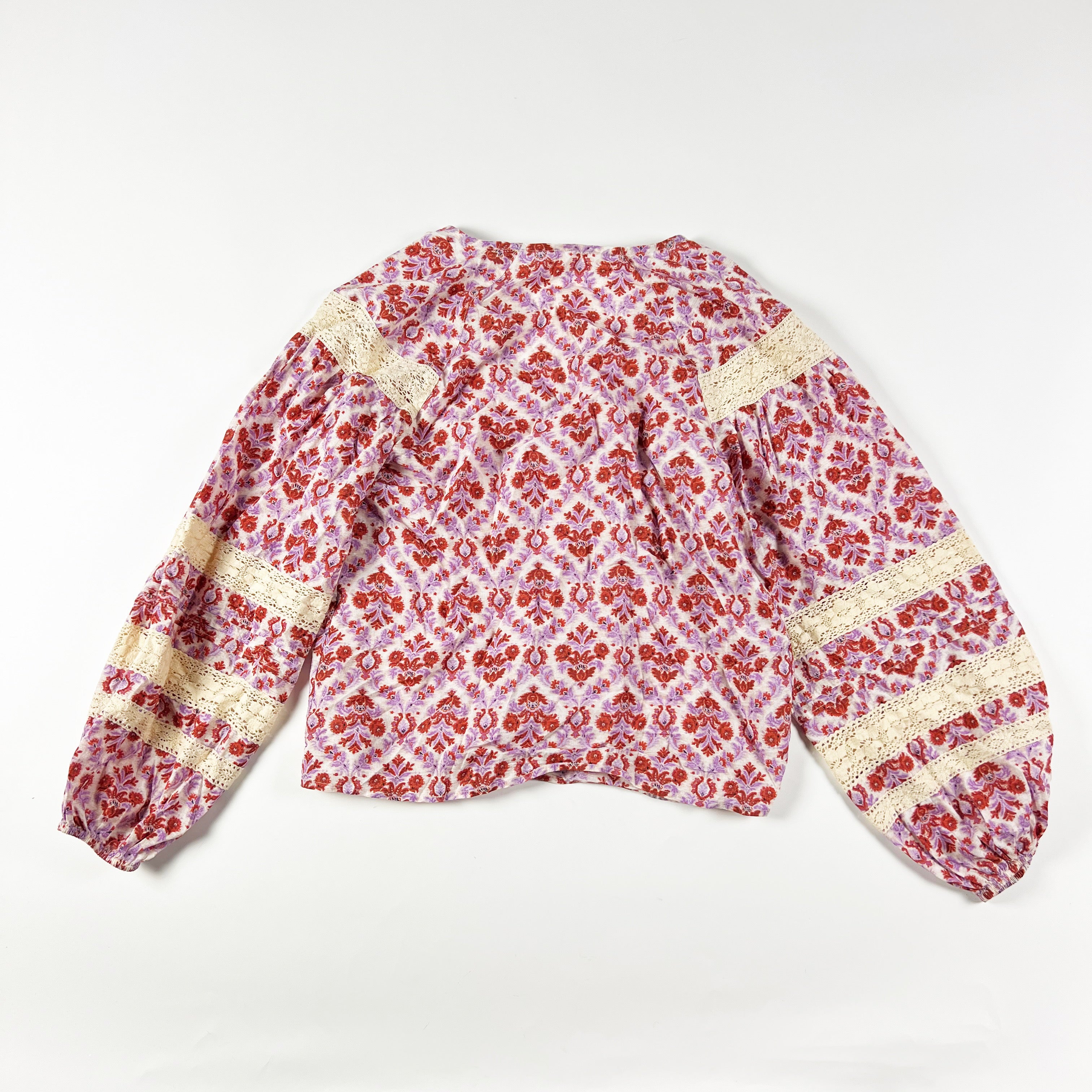 Eze Sur Mer Yvonne Cotton Multicolor Print Pattern Flowy Blouse Shirt Top Small