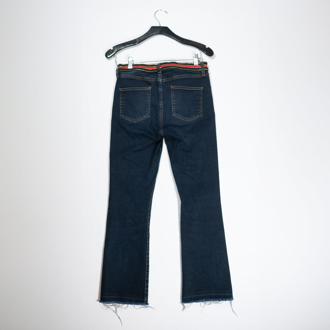 Veronica Beard Carolyn 10" Baby Boot Flare Crop High Rise Dark Slate Denim Jeans