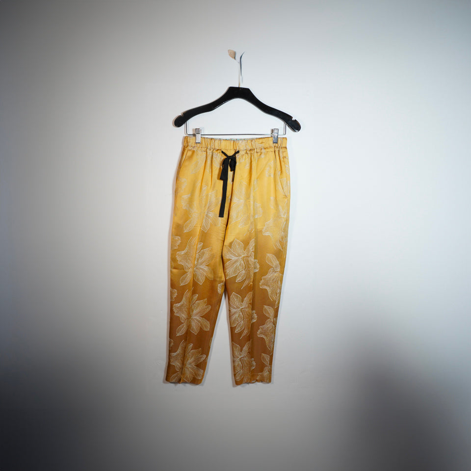 Forte Forte Sirena Floral Flower Jacquard Crepe Satin Yellow Jogger Pants Small