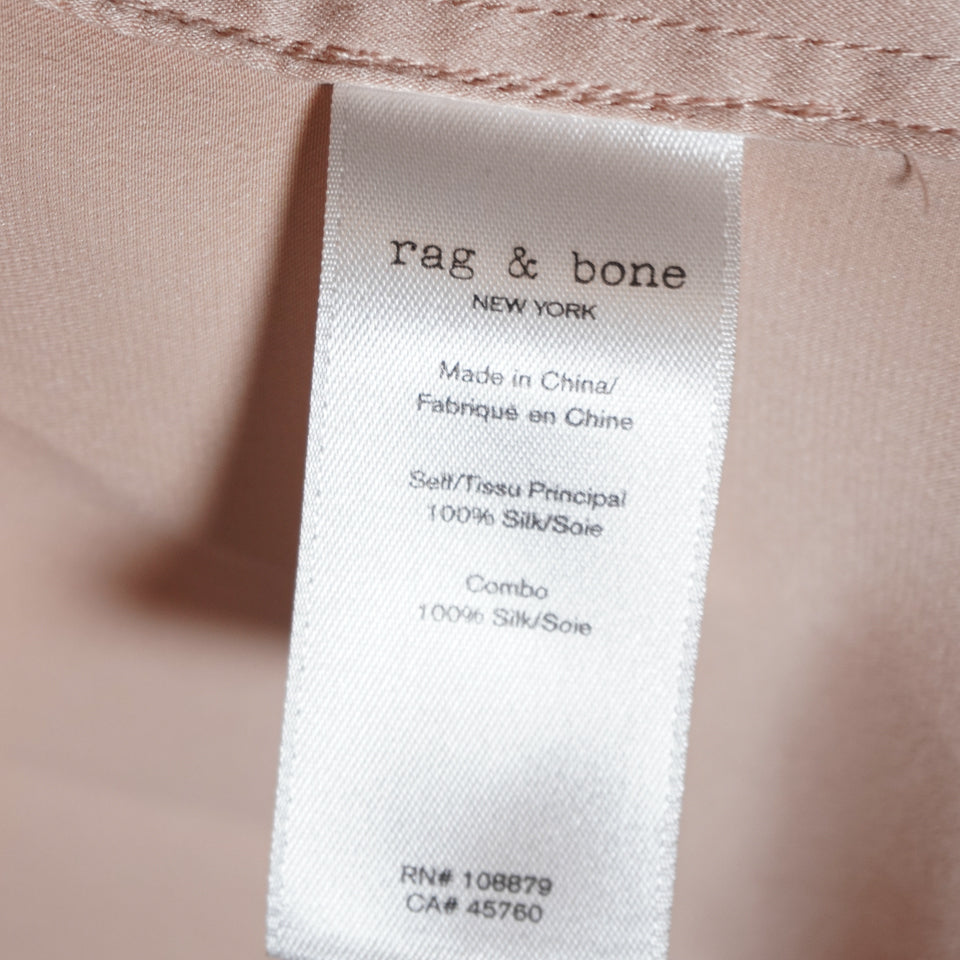 Rag & Bone Dylan Button Front Silk Charmeuse Cutout Draped Blouse Dusty Rose XXS