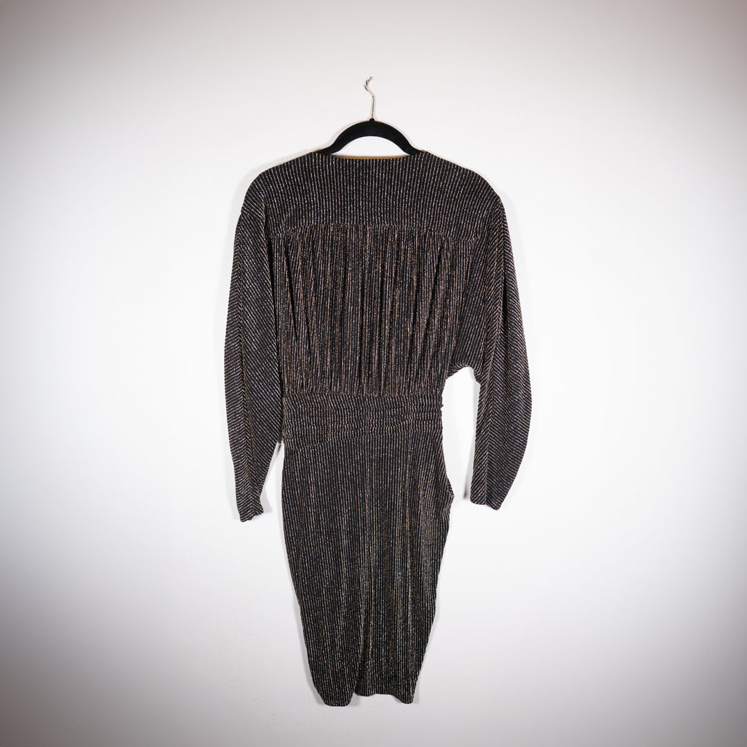 NEW IRO Magnus Boatneck Silver Sparkle Black Draped Bodycon Mini Party Dress 0