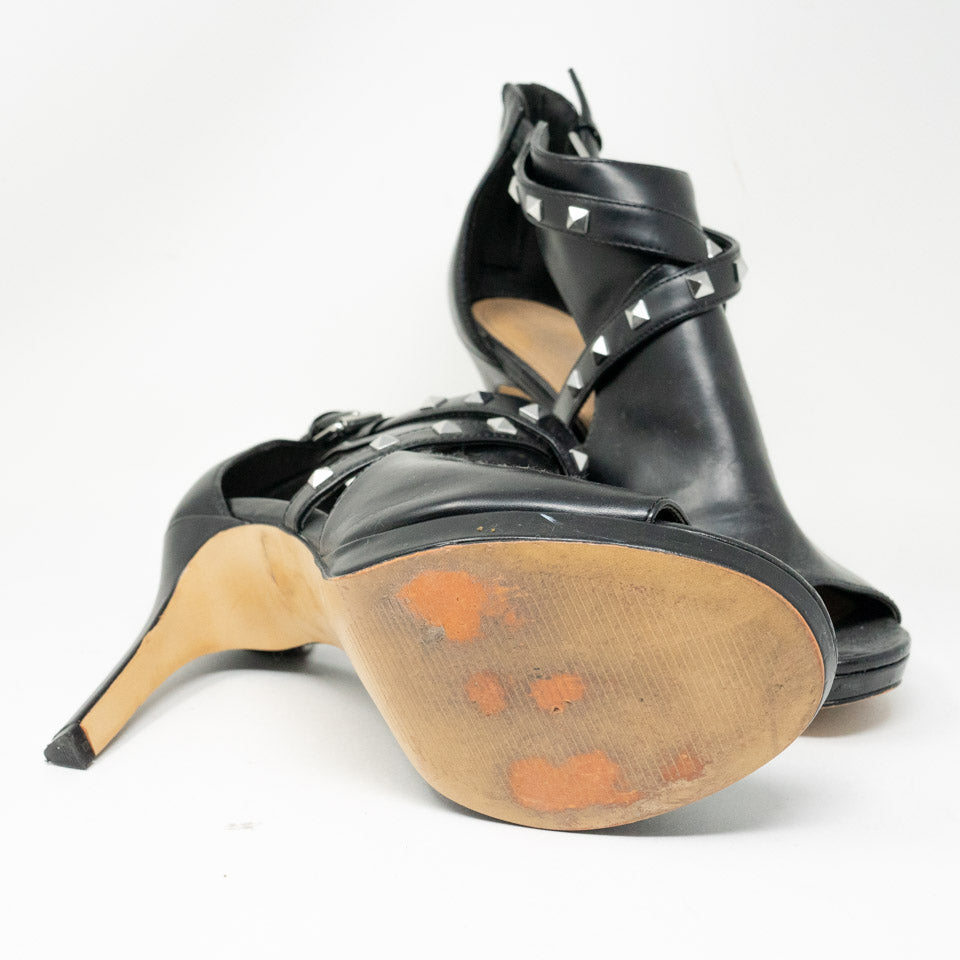 Marc Fisher Mahiya Leather Pyramid Studded Embellished High Heels Shoes Black