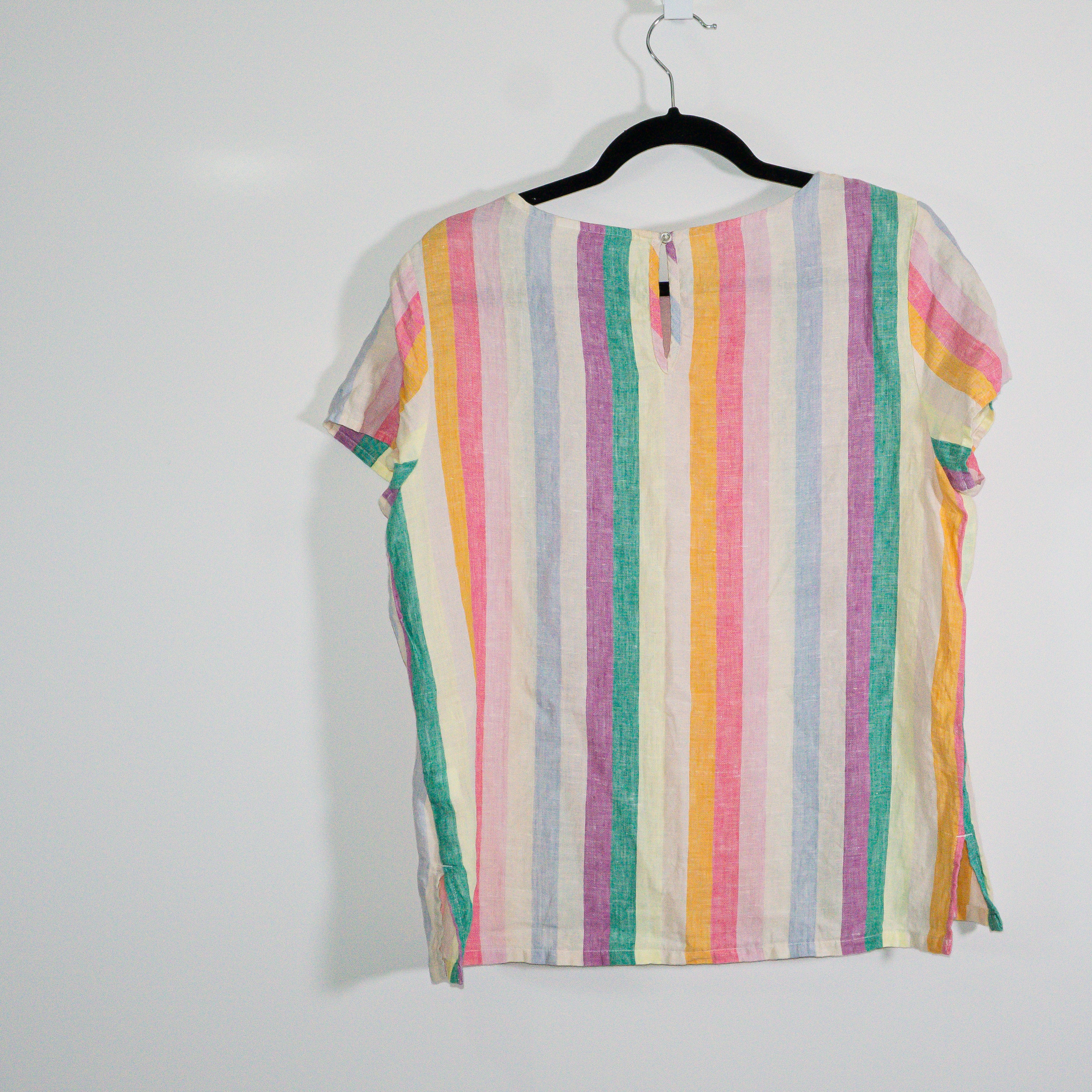 C&C California Linen Lightweight Rainbow Stripe Multi Print Pattern Blouse Shirt