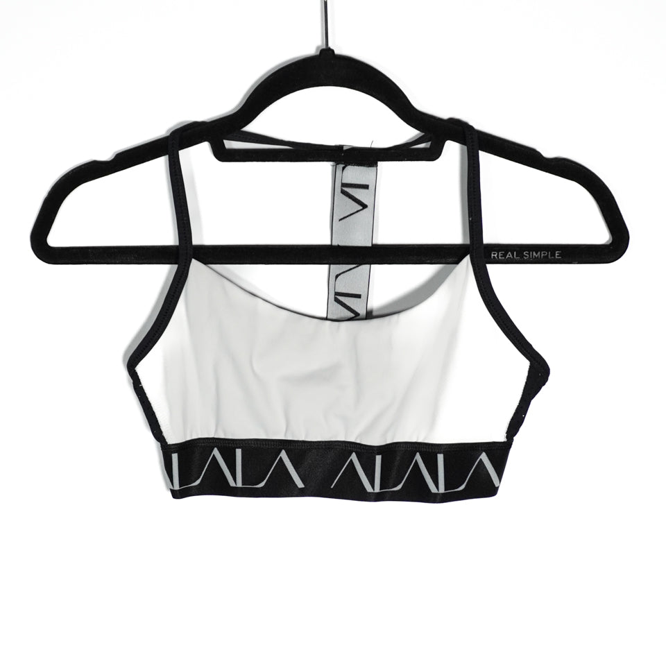 Alala Crest T-Back Cami Athletic Work Out White Black Logo Sports Bra Small