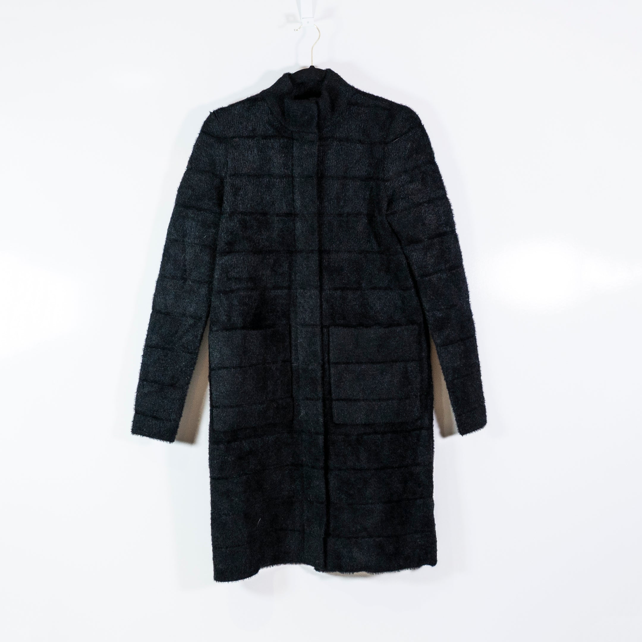 J. McLaughlin Faux Vegan Fur Collared Snap Button Jacket Coat Navy Blue XS