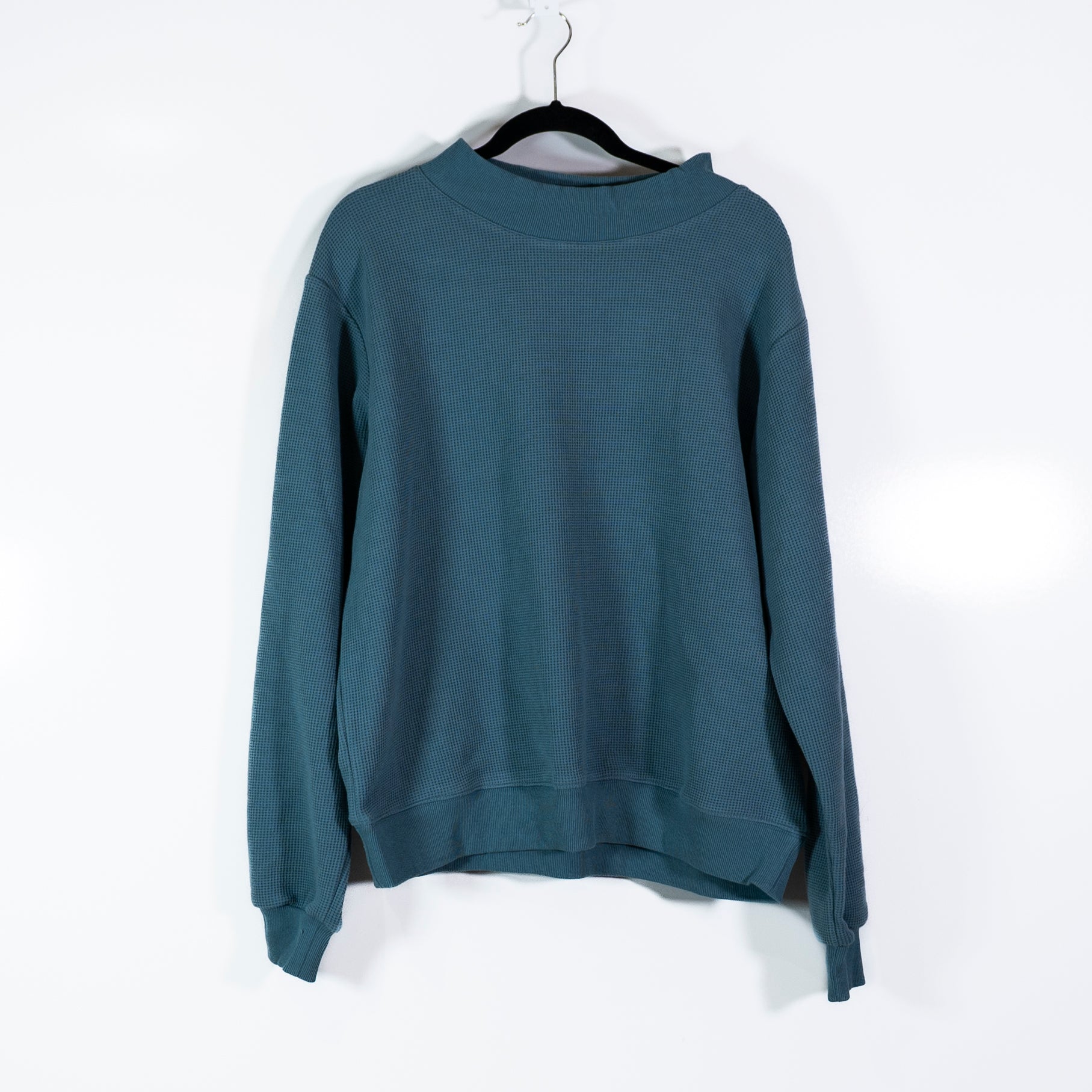 NEW Parke Waffle Weave Cotton Long Sleeve Mockneck Pullover Sweater Glacier S/M