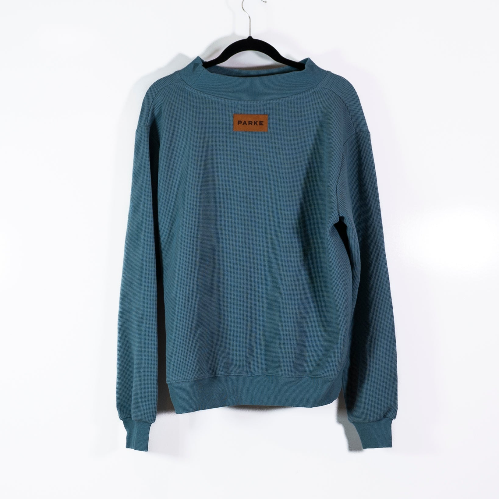 NEW Parke Waffle Weave Cotton Long Sleeve Mockneck Pullover Sweater Glacier S/M