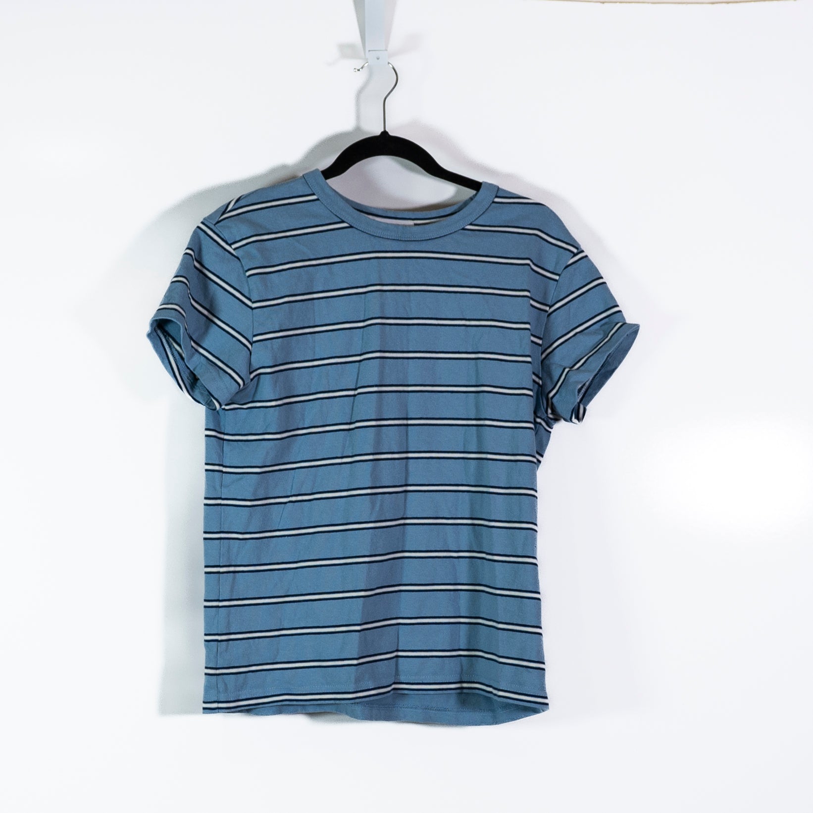 Parke Women's Cotton Crew Neck Short Sleeve Casual Tee Shirt Blue White Stripe S
