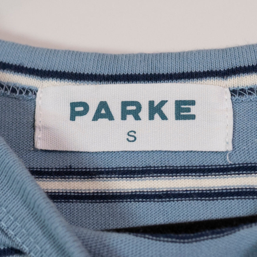 Parke Women's Cotton Crew Neck Short Sleeve Casual Tee Shirt Blue White Stripe S