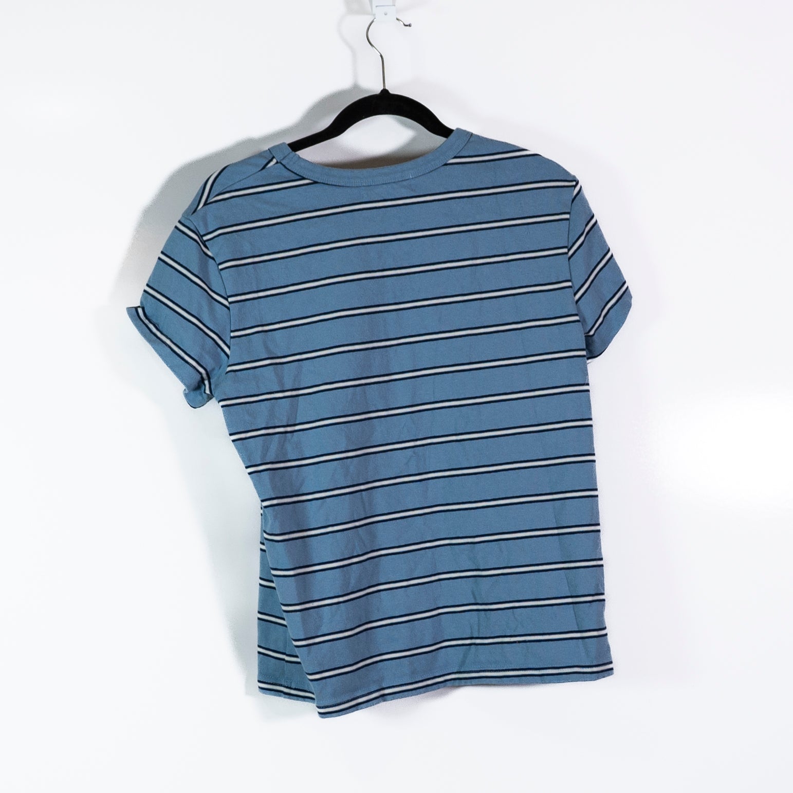 Parke Women's Cotton Crew Neck Short Sleeve Casual Tee Shirt Blue White Stripe S