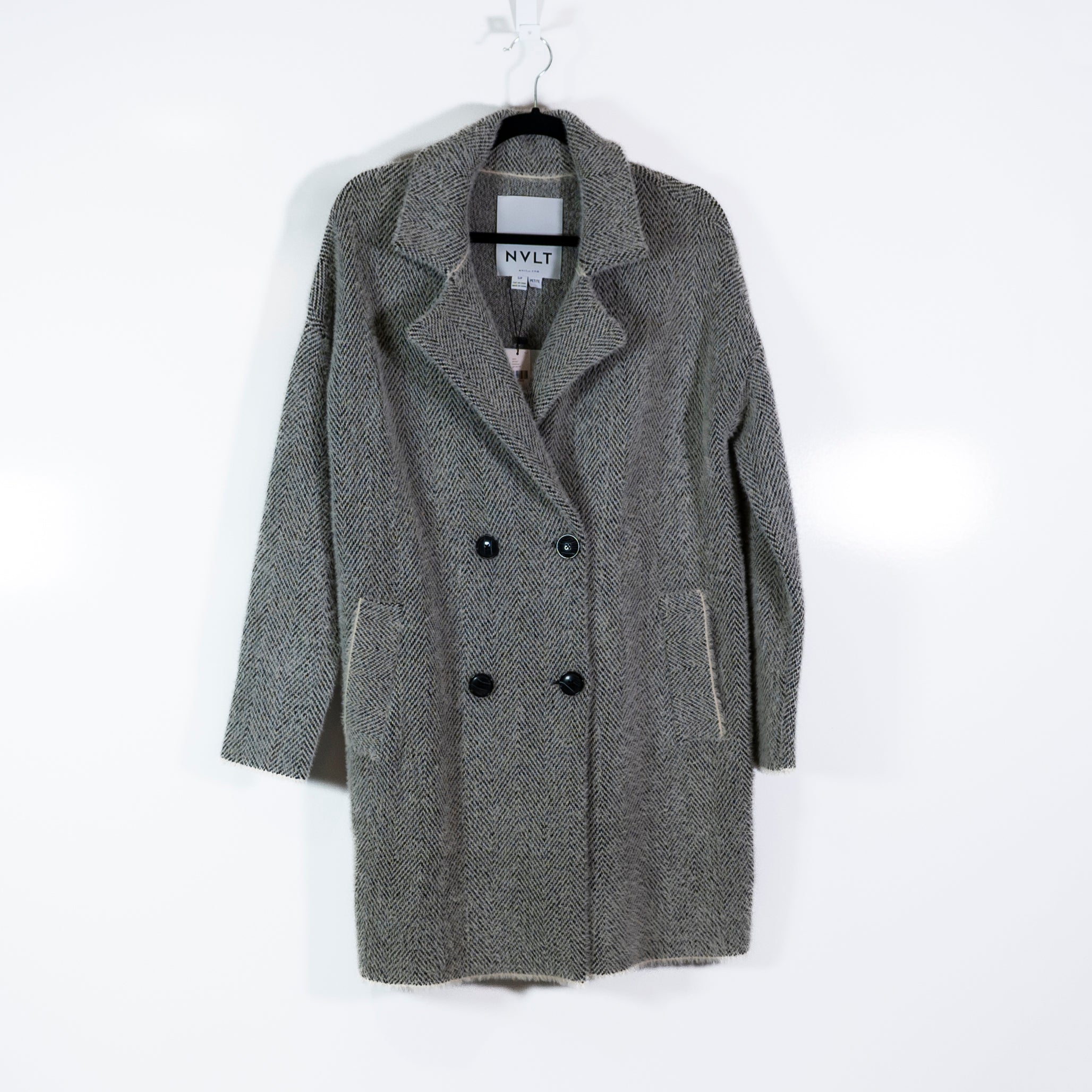 NEW NVLT x Anthropologie Fuzzy Knit Stretch Herringbone Double Breasted Jacket