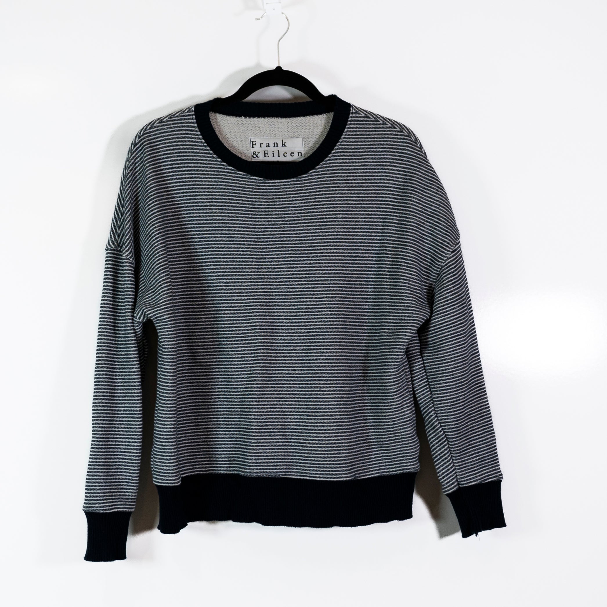 Frank & Eileen The Lab Cotton Crew Neck Pullover Sweatshirt Sweater Black Stripe