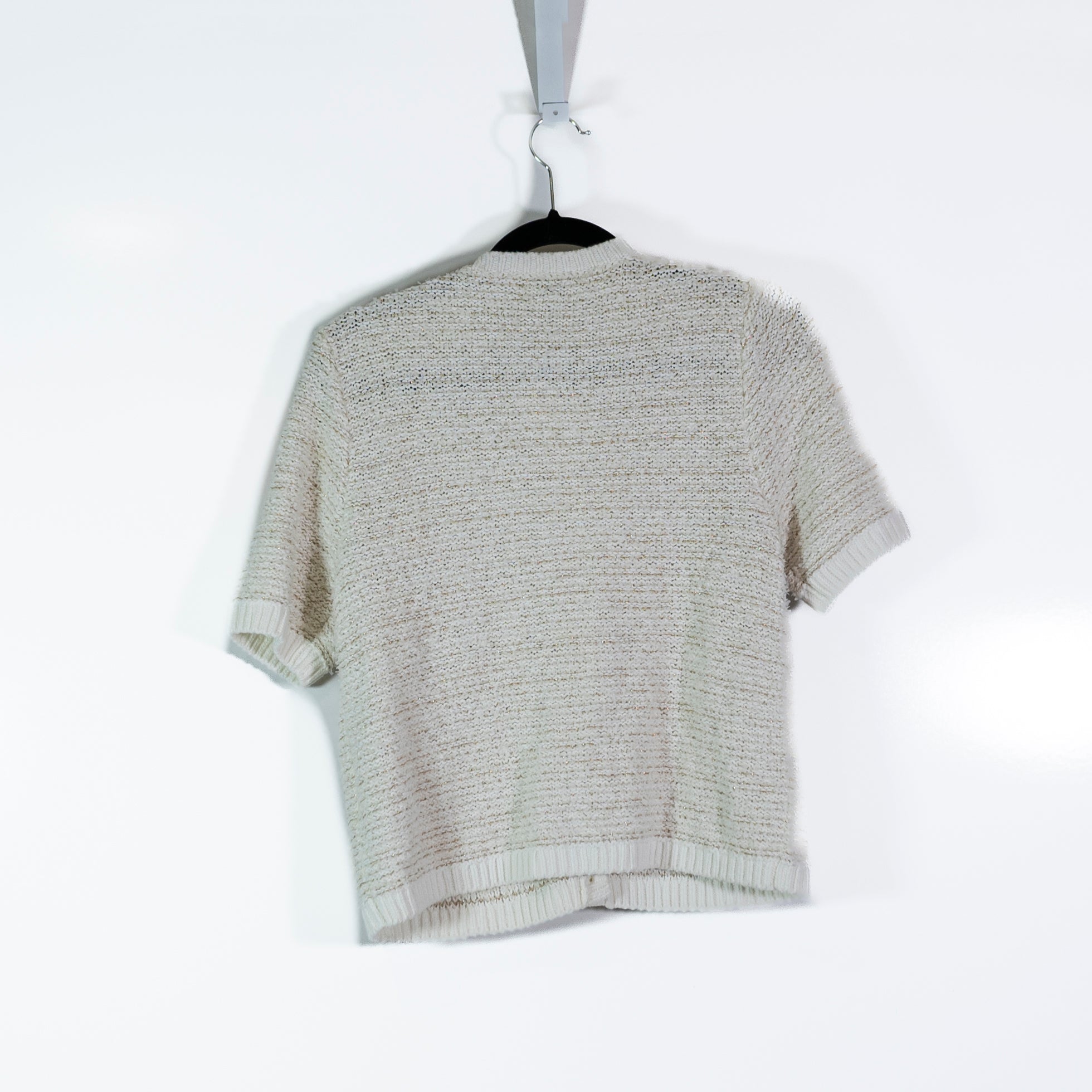 NEW J. Crew Shimmer Texture Cotton Knit Cardigan Sweater Ivory Feather Gold S