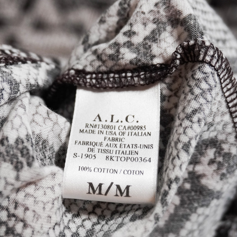A.L.C. Kati Puff Sleeve Cotton Snake Python Animal Print Tee Shirt Blouse M