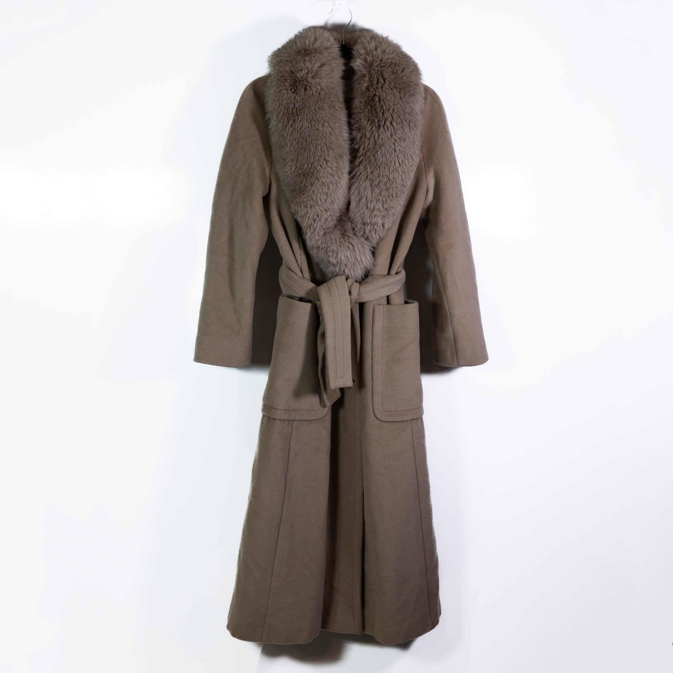 Max Mara Made In Italy Wool Felt Genuine Fur Collar Pea Coat Jacket Coat Neutral