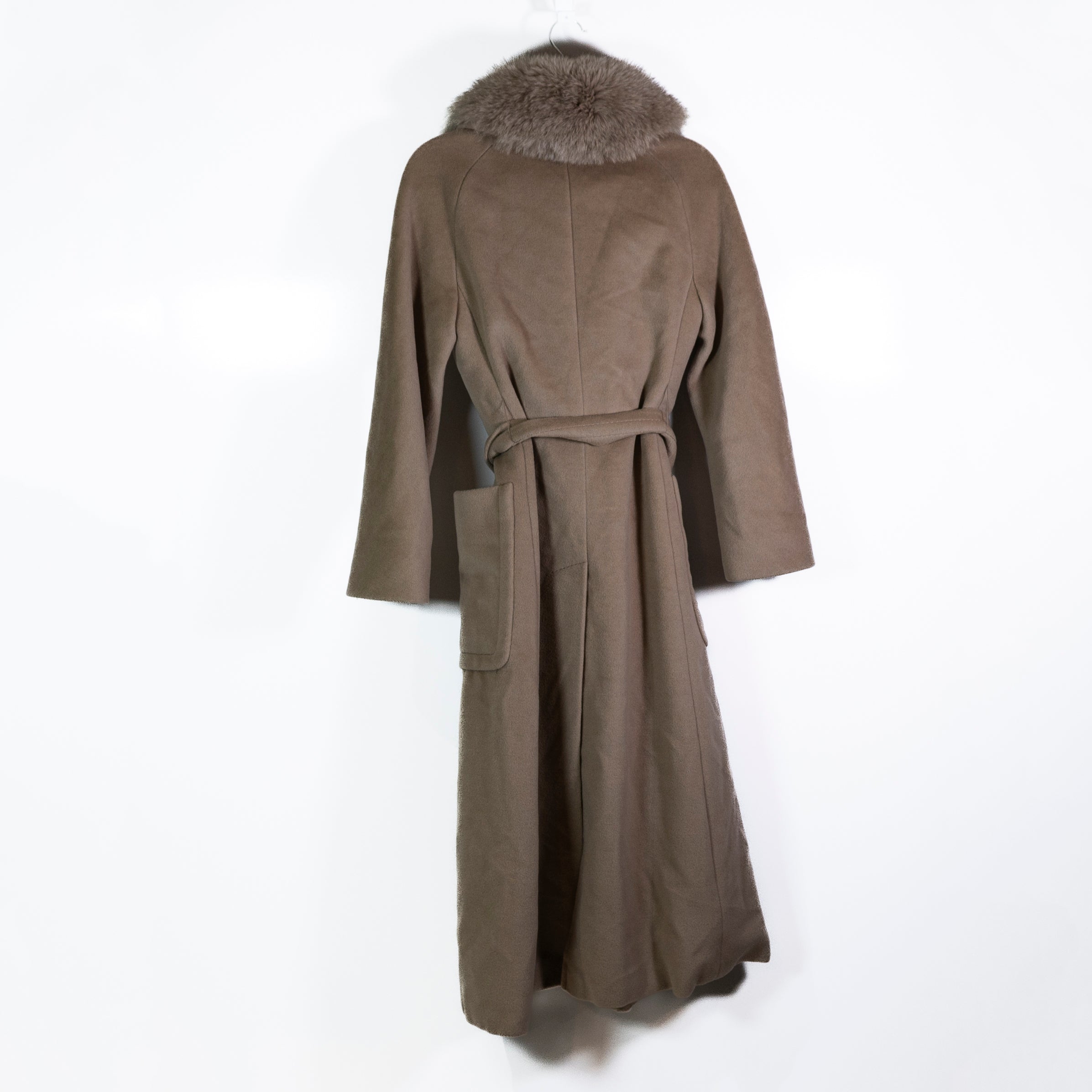 Max Mara Made In Italy Wool Felt Genuine Fur Collar Pea Coat Jacket Coat Neutral