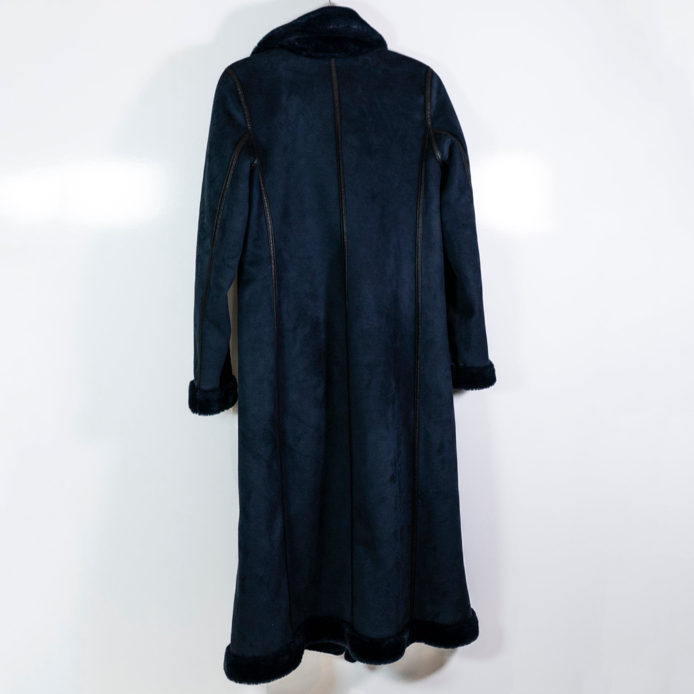 Maison Atia Suede Shearling Lined Double Breasted Button Collared Long Coat 2