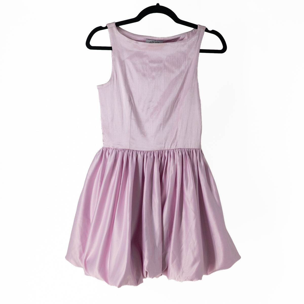Azeeza Ananya Cotton Satin Boat Neck Sleeveless Bubble Hem Mini Dress Purple S