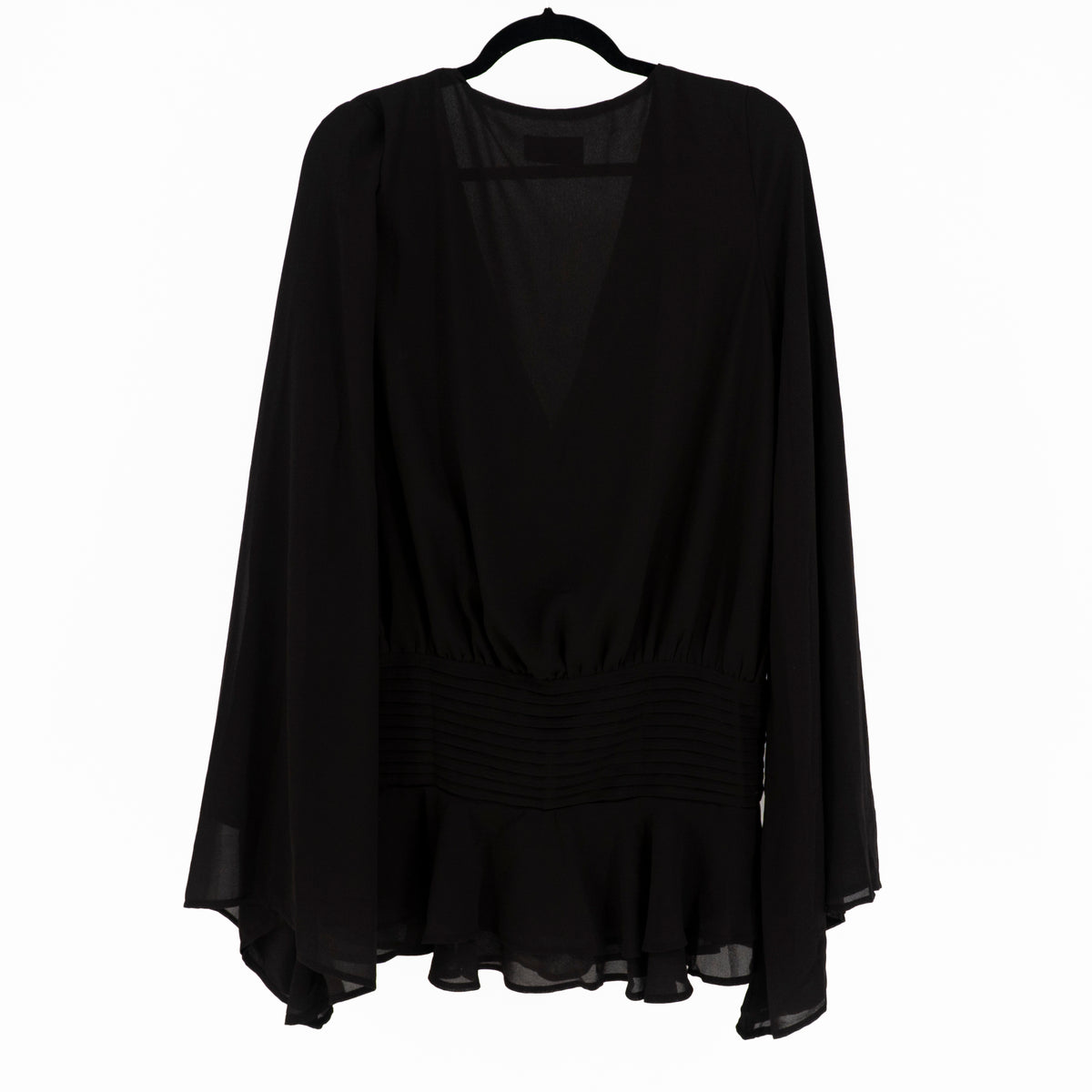 Peppermayo Chiffon Deep V Neck Faux Wrap Ruffle Long Sleeve Blouse Shirt Brown 2