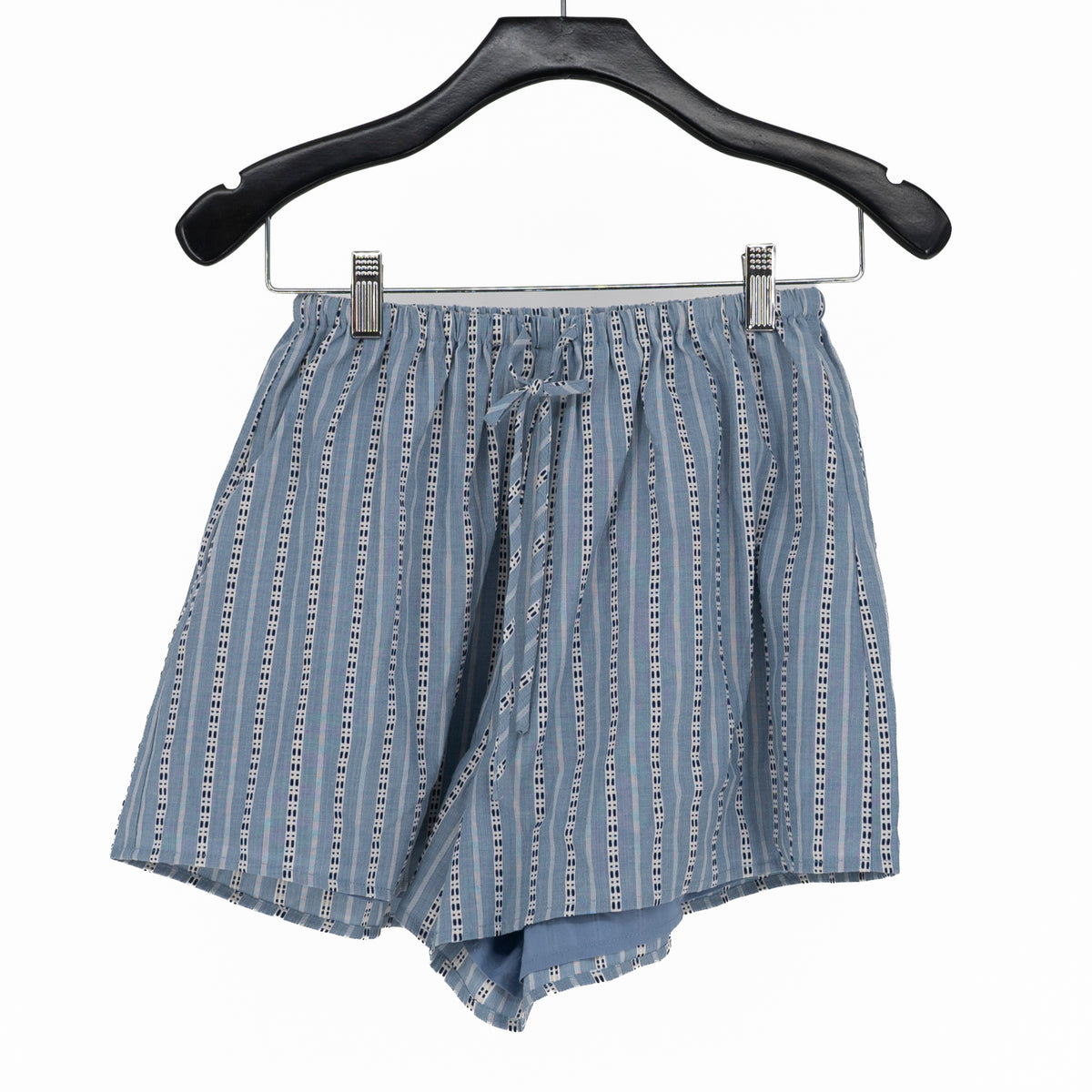 Sabo Cotton Blend Open Tie Front Micro Print Blue White Pull On Mini Shorts XS