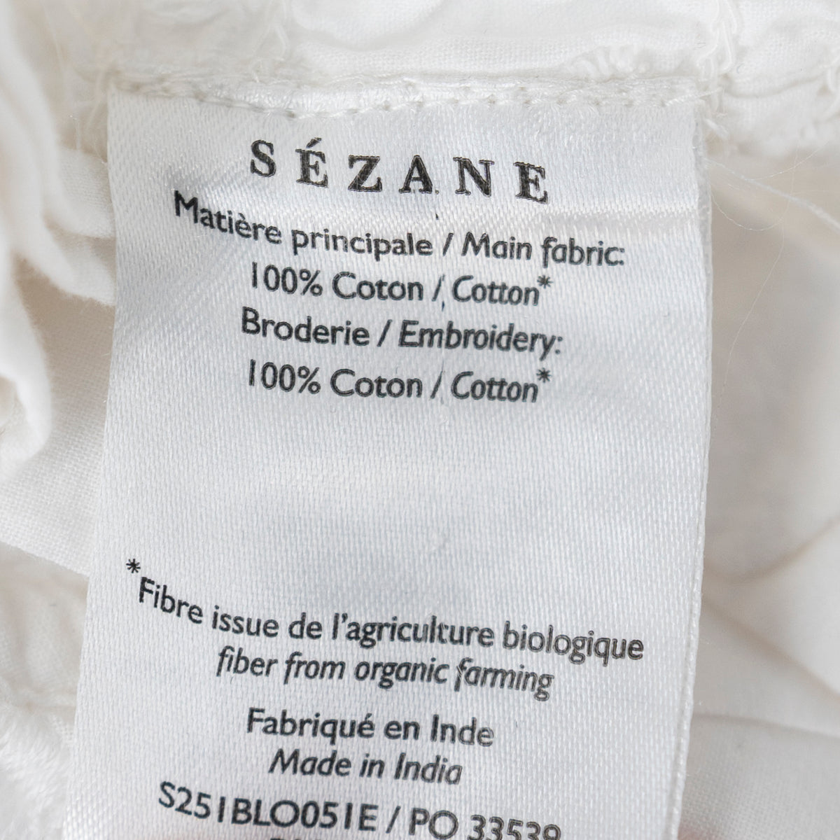 Sezane Cotton Smocked Stretch Eyelet Lace Ruffle Short Sleeve Blouse White