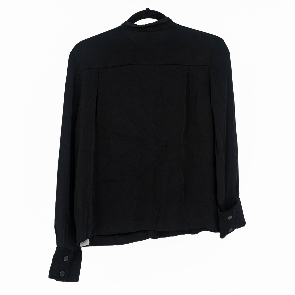 Victoria Beckham Satin Mixed Media High Neck Cut Out Long Sleeve Blouse Black 6