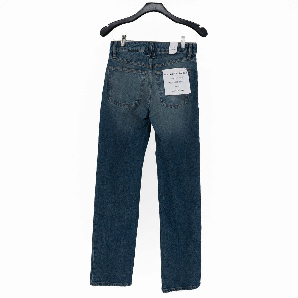 NEW Good American VIST062 Vintage Straight Cotton Stretch Denim Jean Indigo 0
