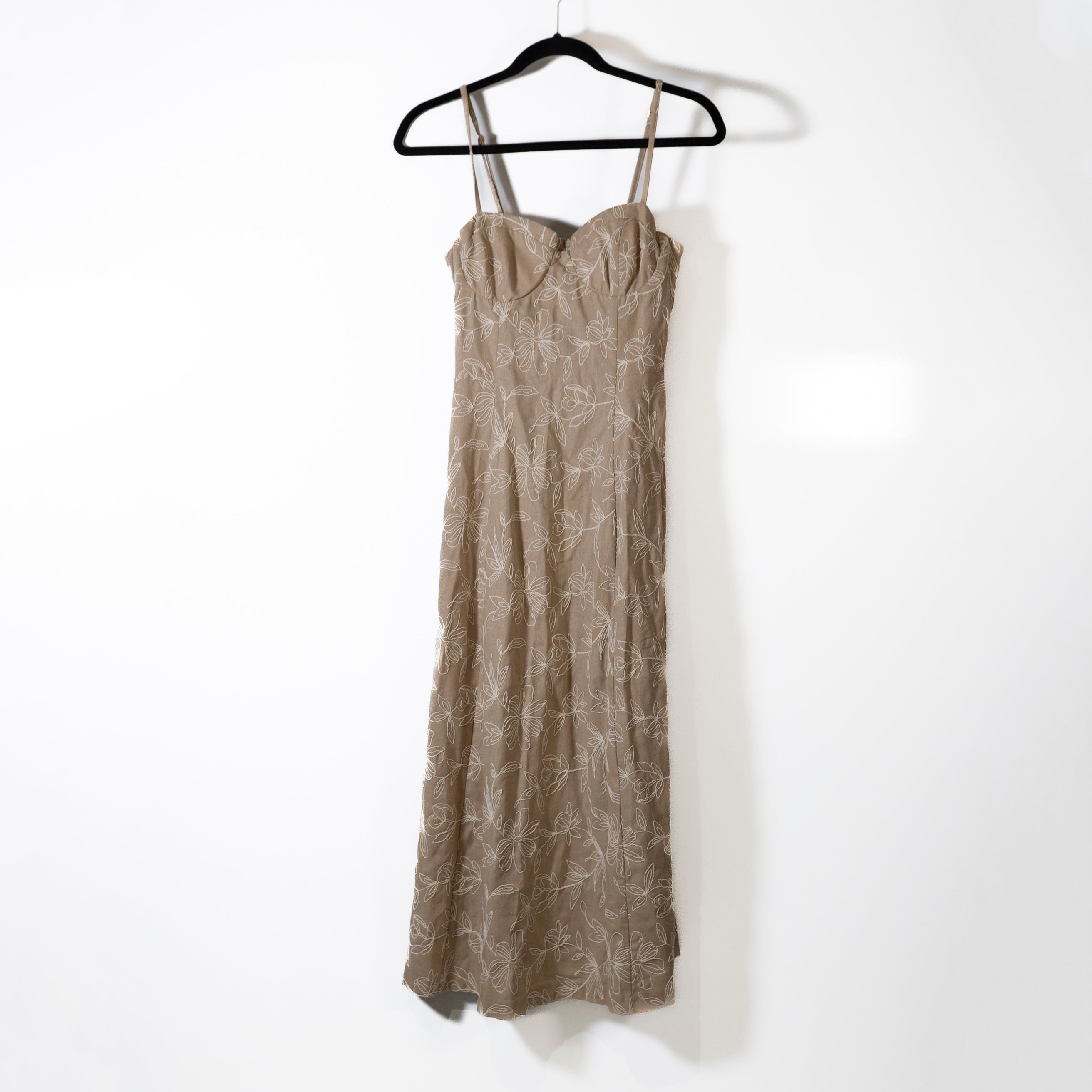 Zara Cotton Linen Blend Floral Flower Embroidered Tea Length A Line Dress Small