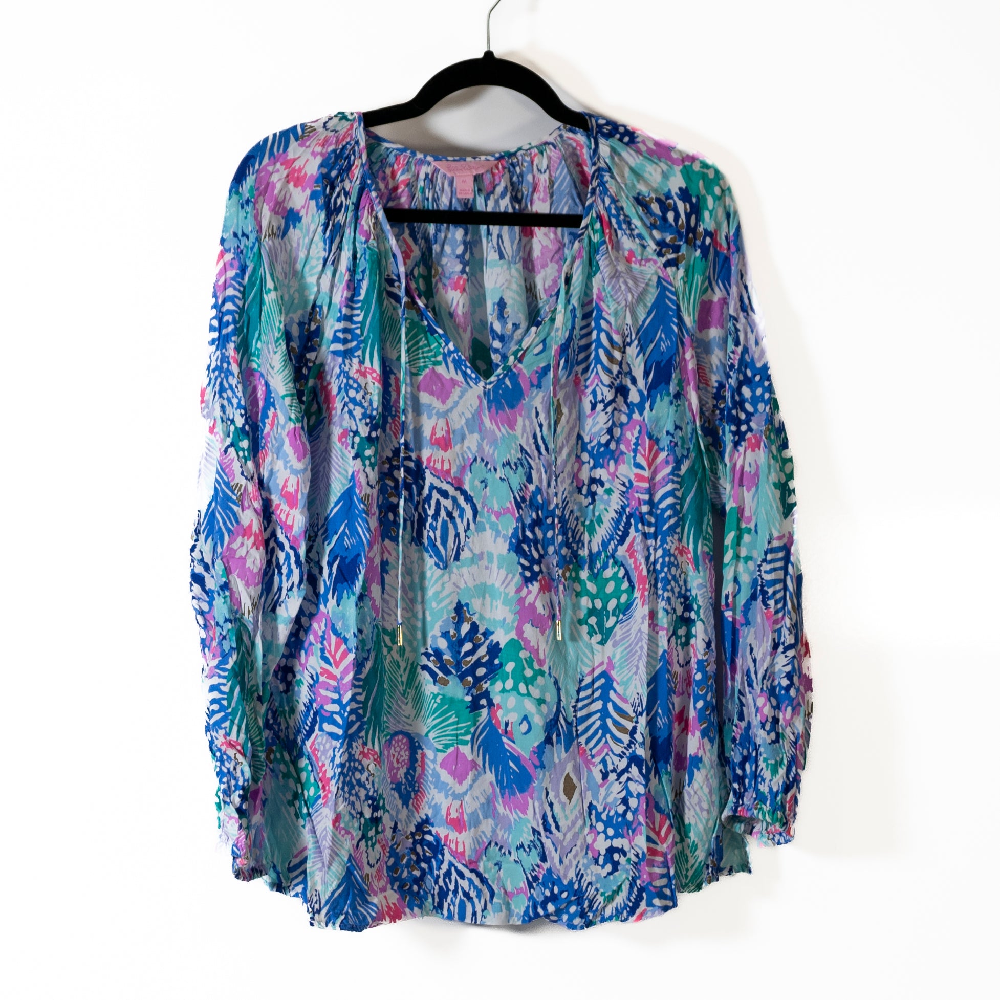 Lilly Pulitzer Willa Quill Out Poet V Neck Long Sleeve Pullover Blouse Shirt Top