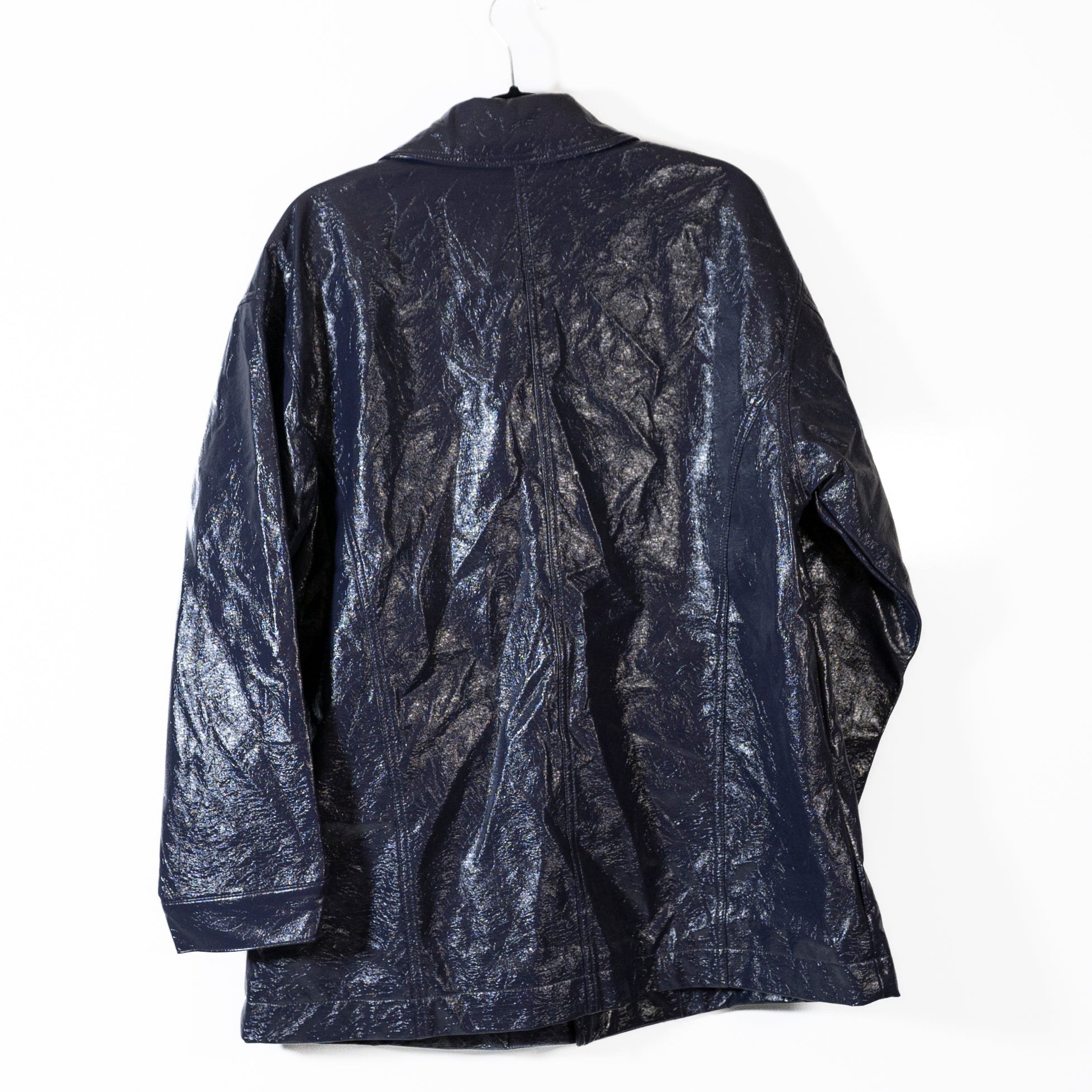 NEW Maeve Anthropologie Faux Patent Leather Caraber Waterproof Jacket Nightfall