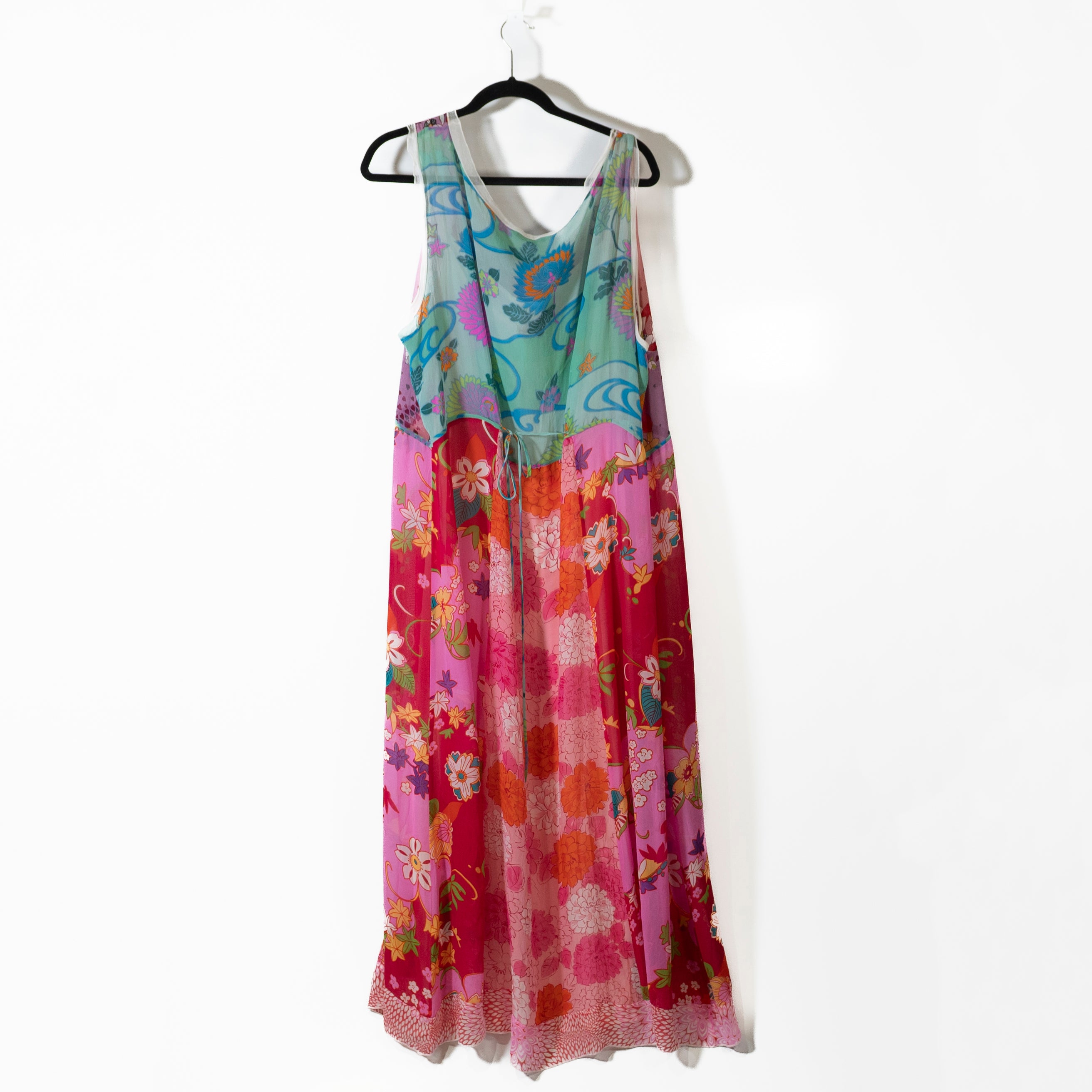 Johnny Was Silk Chiffon Mixed Floral Flower Print Pattern Sleeveless Midi Dress