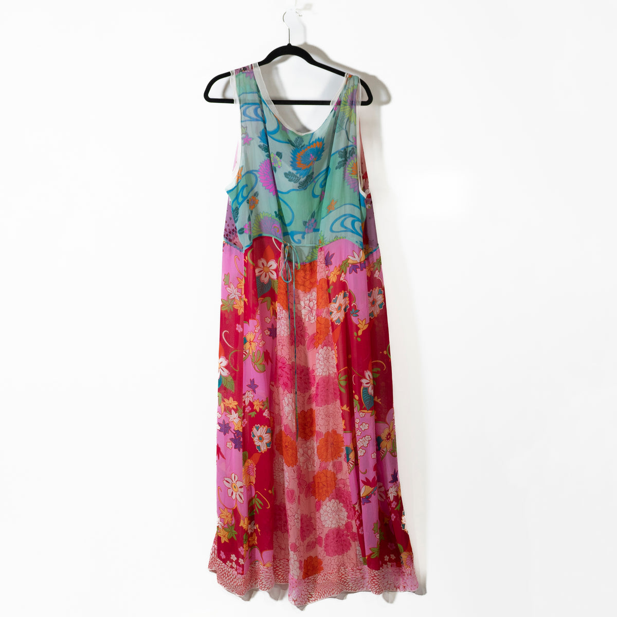 Johnny Was Silk Chiffon Mixed Floral Flower Print Pattern Sleeveless Midi Dress
