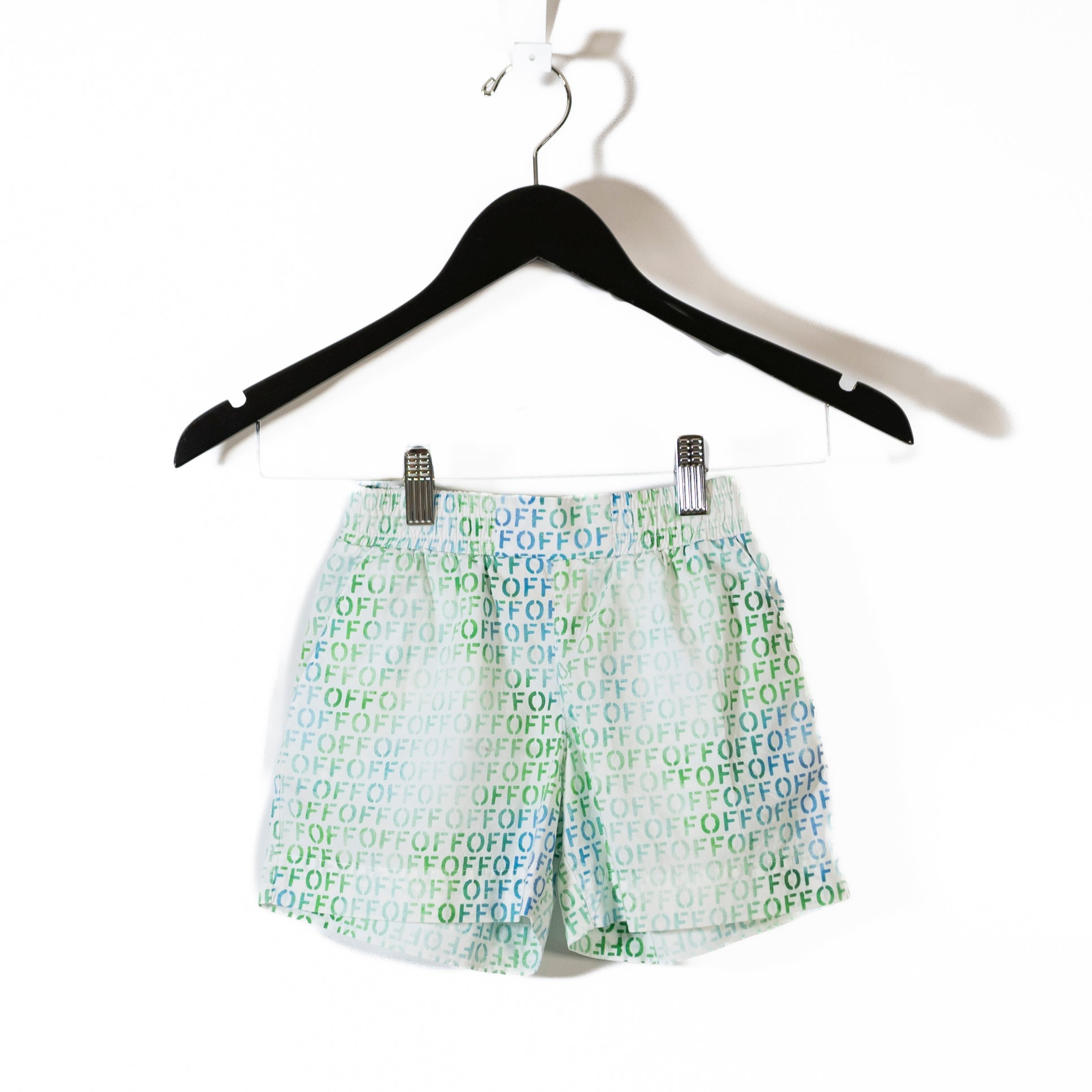 Off White Kid's Green White Logo Print Pattern Pull On Swim Bathing Suit Shorts