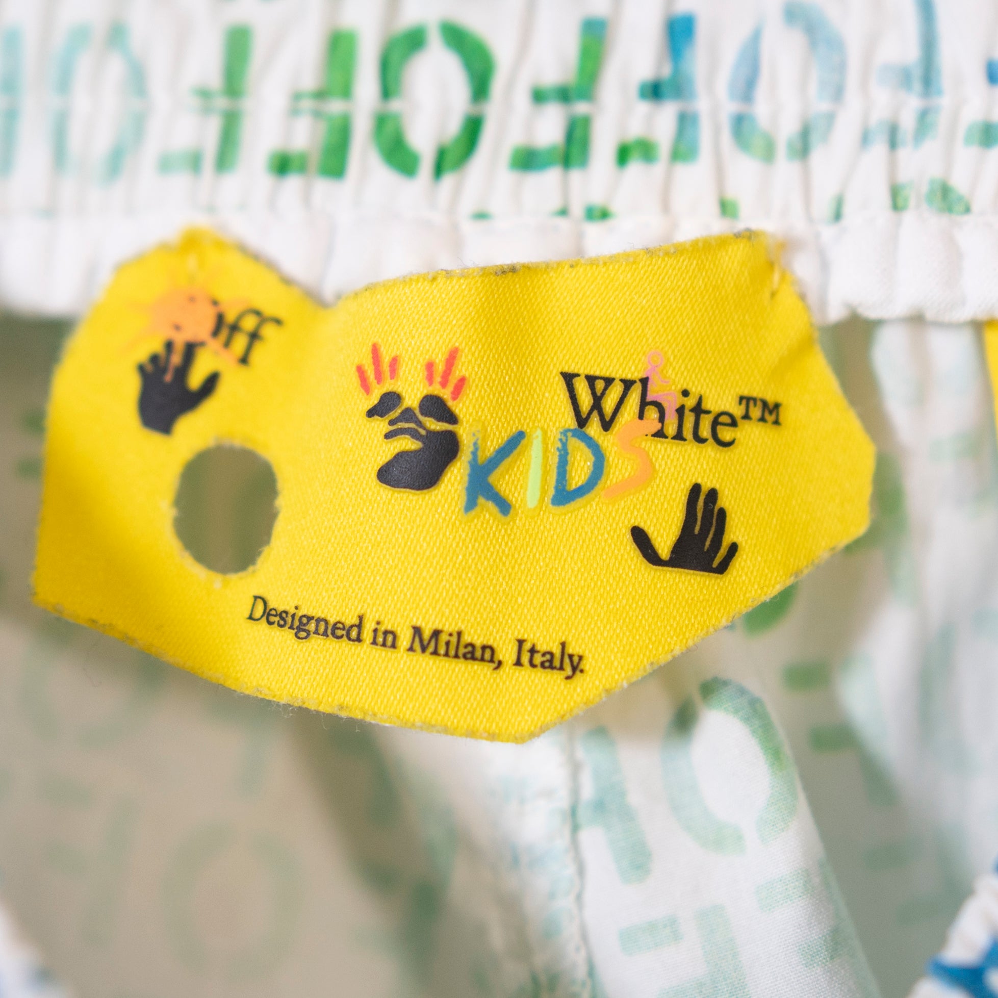 Off White Kid's Green White Logo Print Pattern Pull On Swim Bathing Suit Shorts