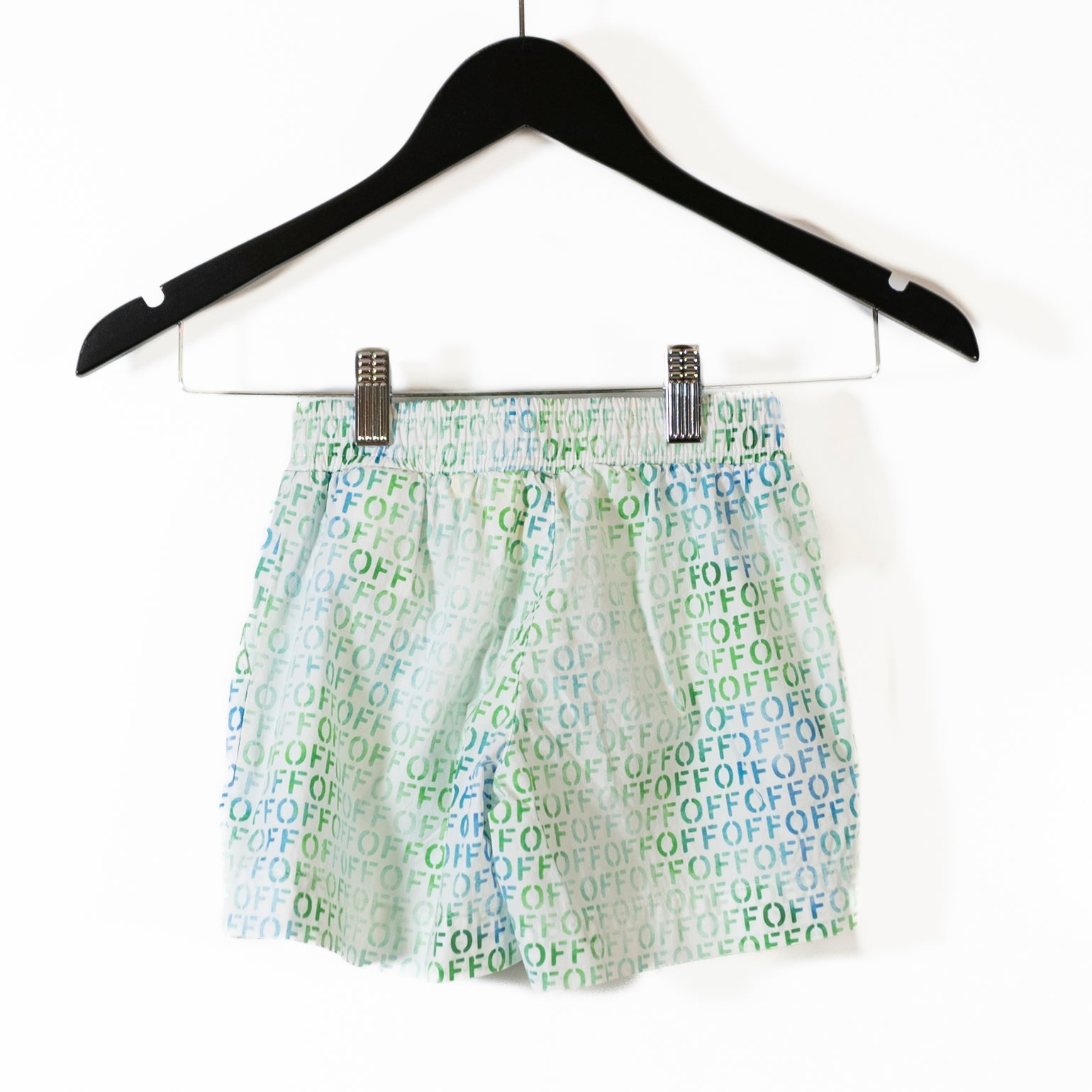 Off White Kid's Green White Logo Print Pattern Pull On Swim Bathing Suit Shorts