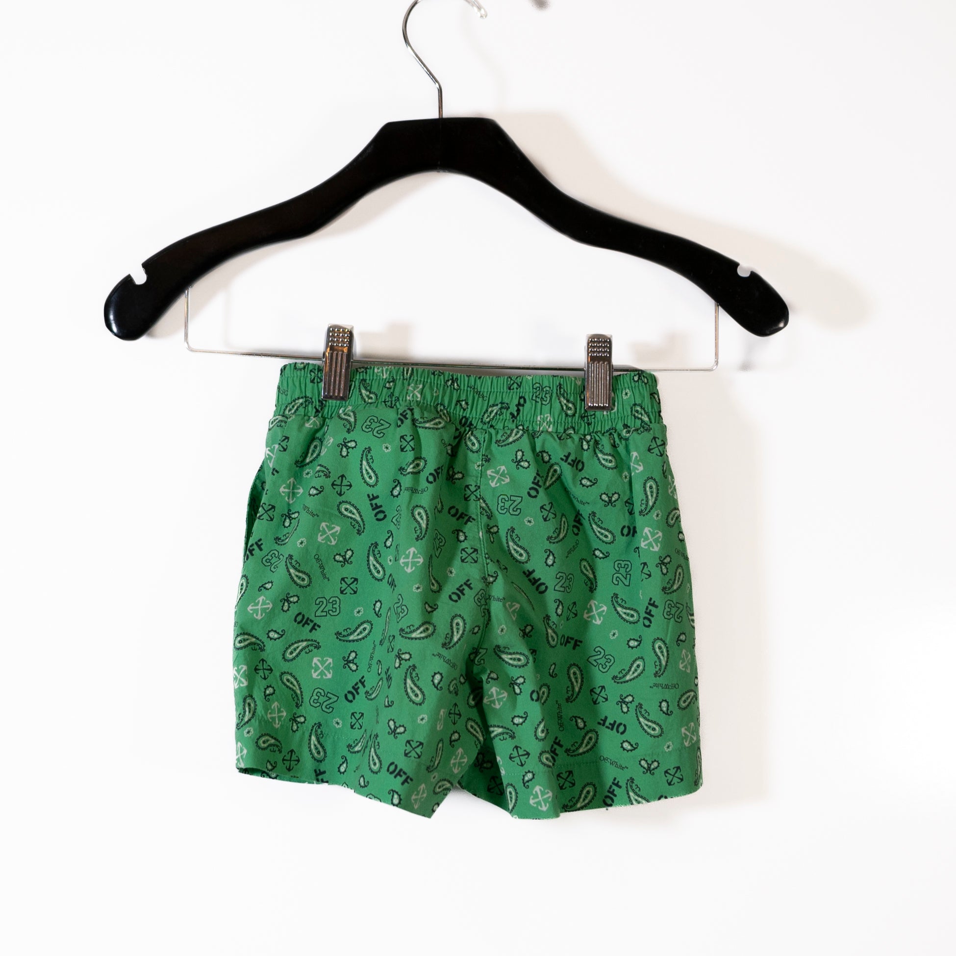 Off White Kid's Green White Paisley Print Pattern Swim Bathing Suit Shorts 8