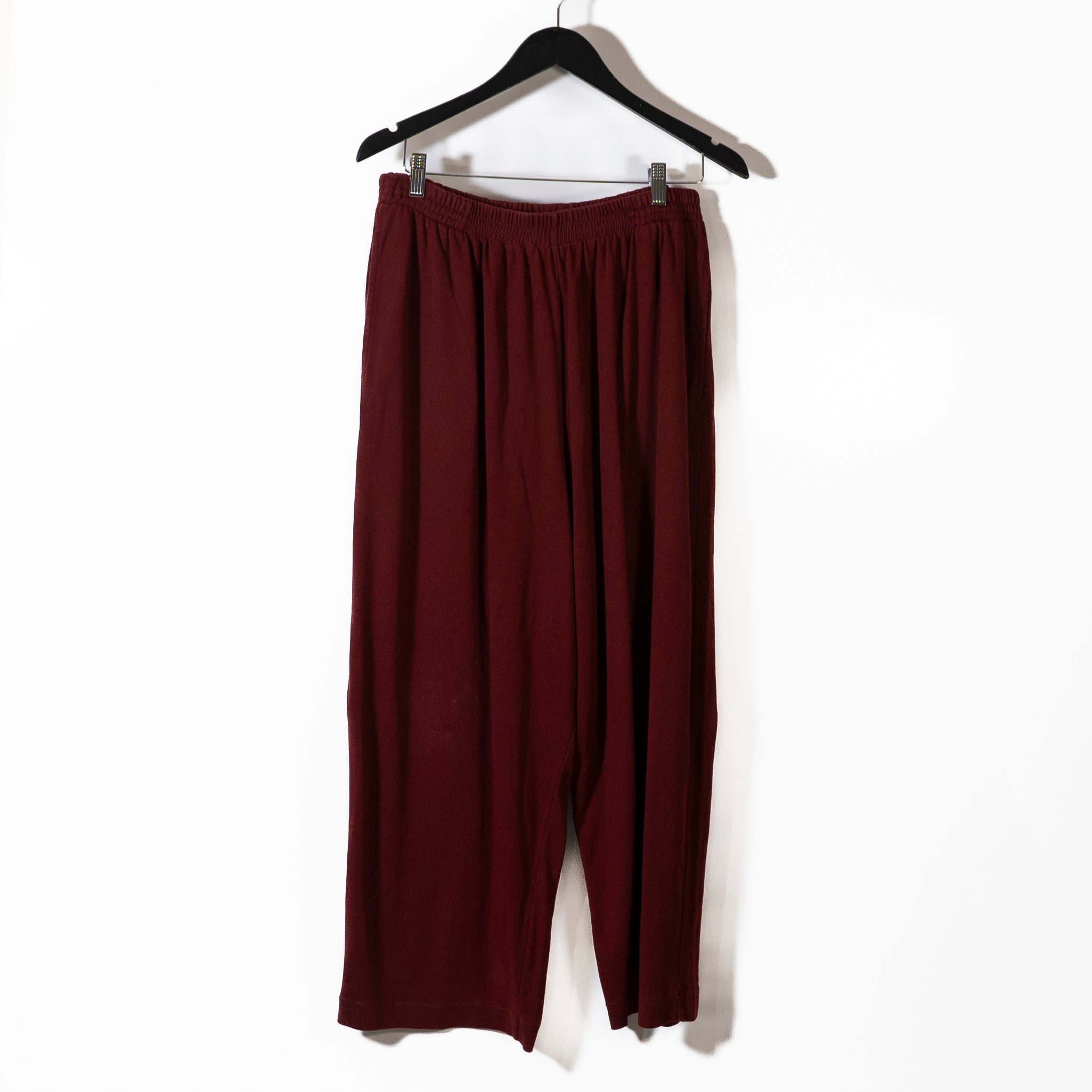 Eskandar Women's Pima Cotton Pull On Straight Leg Lounge Trouser Pants Burgundy 
