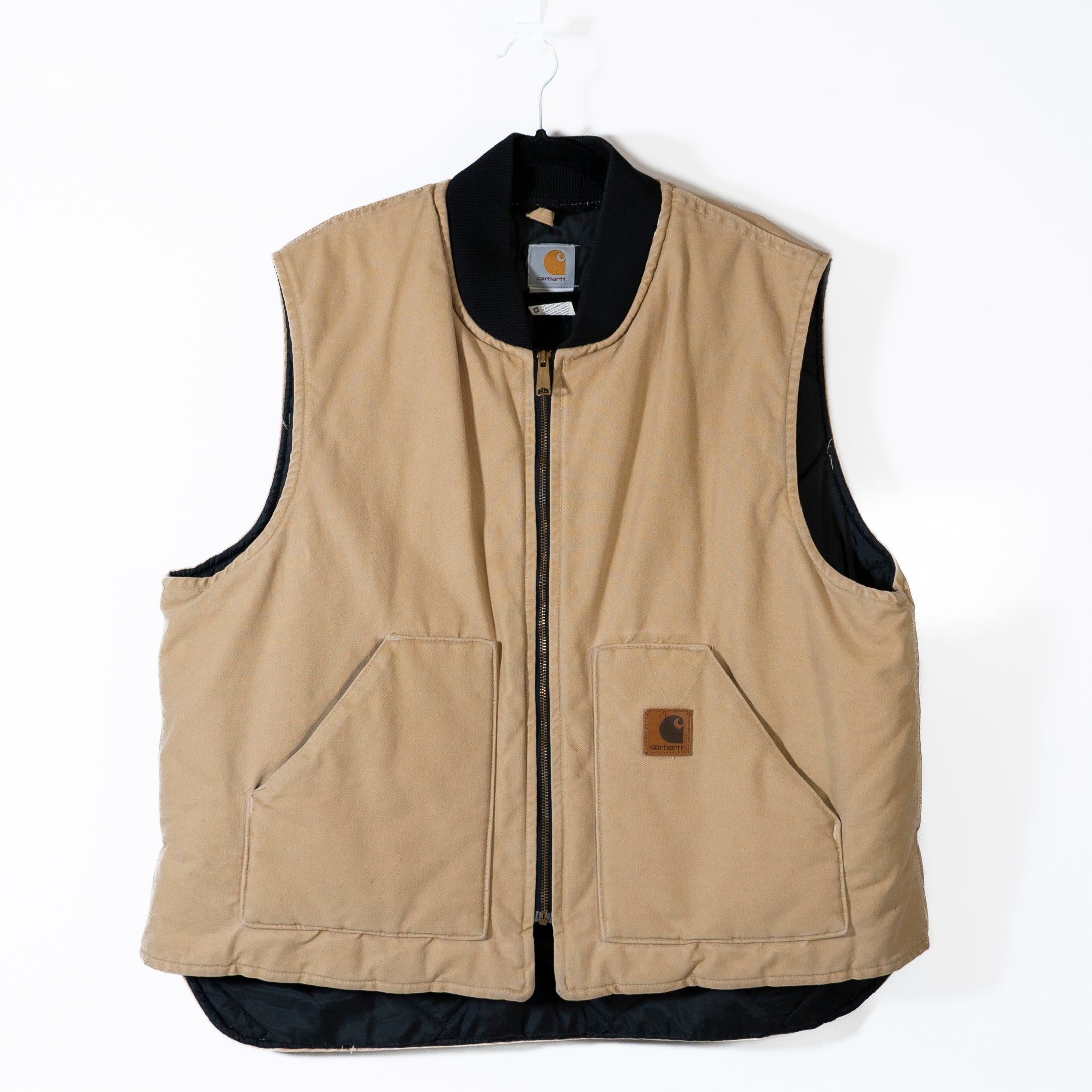 Carhartt Men's Cotton Canvas Sleeveless Collarless Full Zip Vest Jacket Khaki