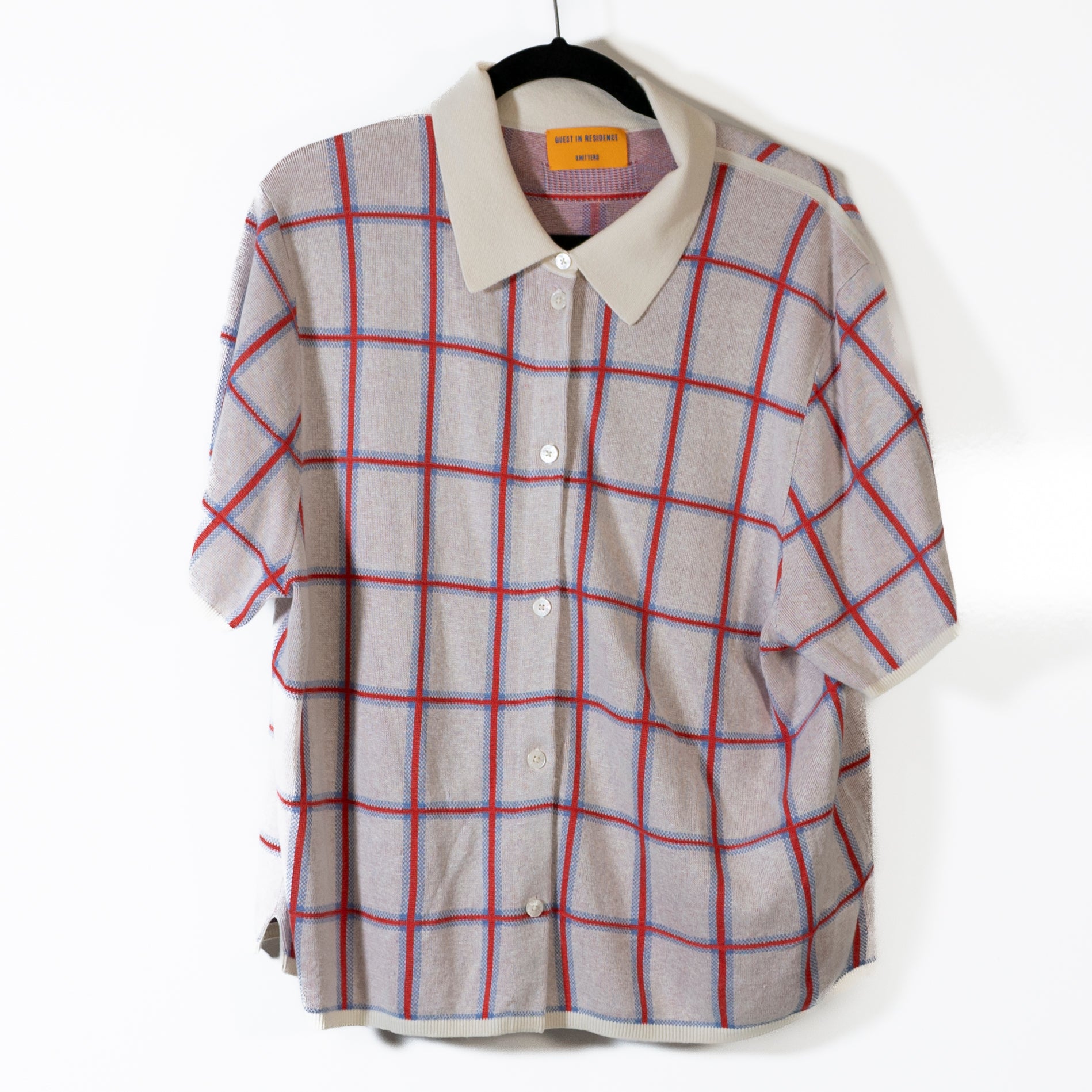 Guest In Residence Picnic Shirt Silk Linen Blend Knit Button Front Polo Sweater