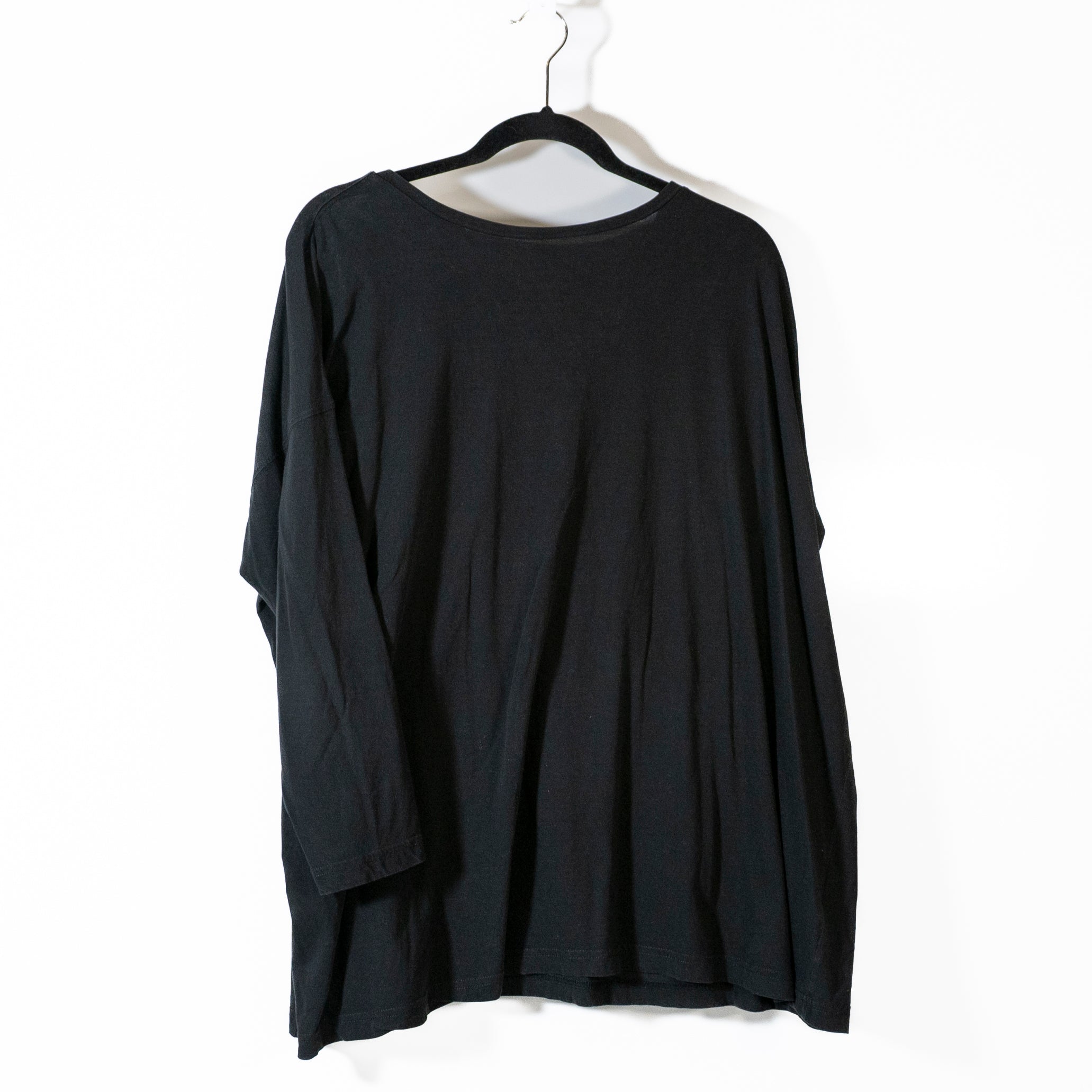 Eskandar Women's 100% Pima Cotton Knit Scoop Neck Long Sleeve Tee Shirt Black OS