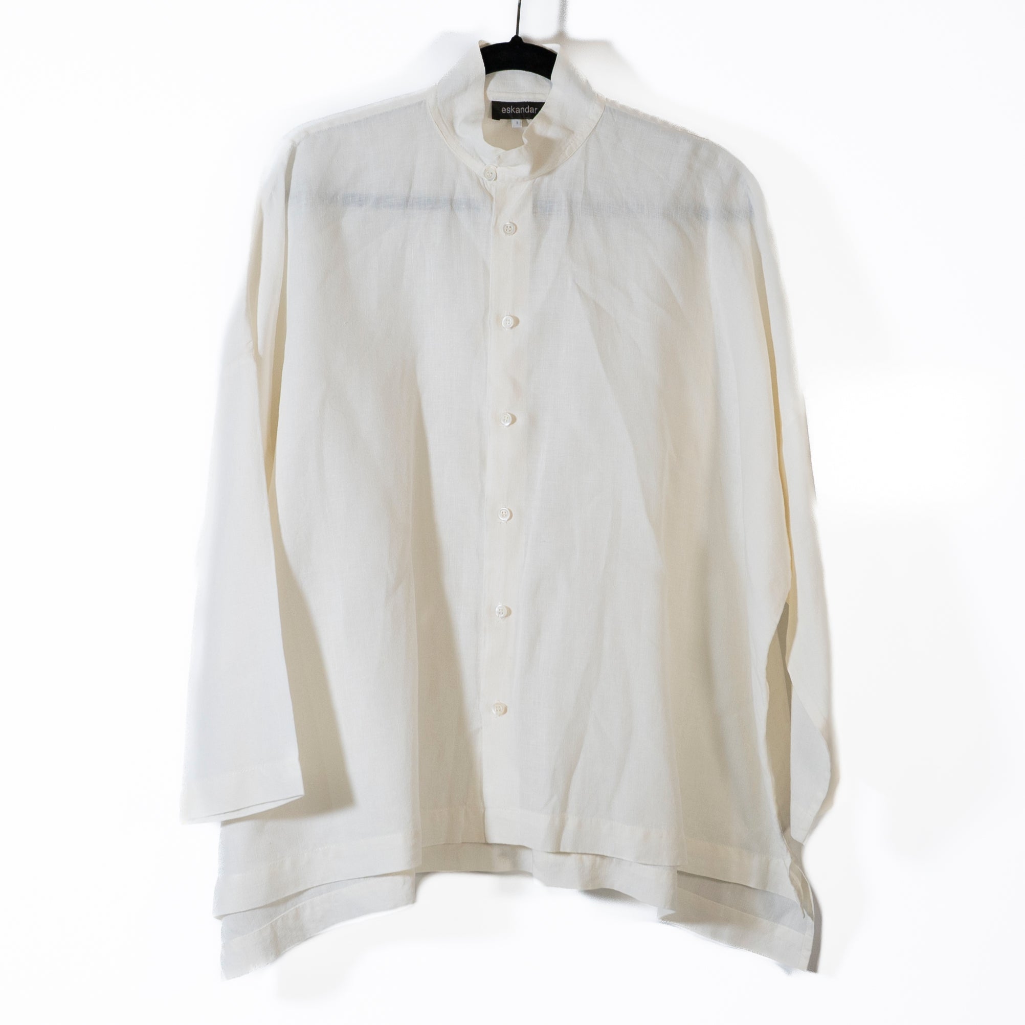 Eskandar Women's 100% Linen Woven Lightweight Button Down Long Sleeve Blouse 1