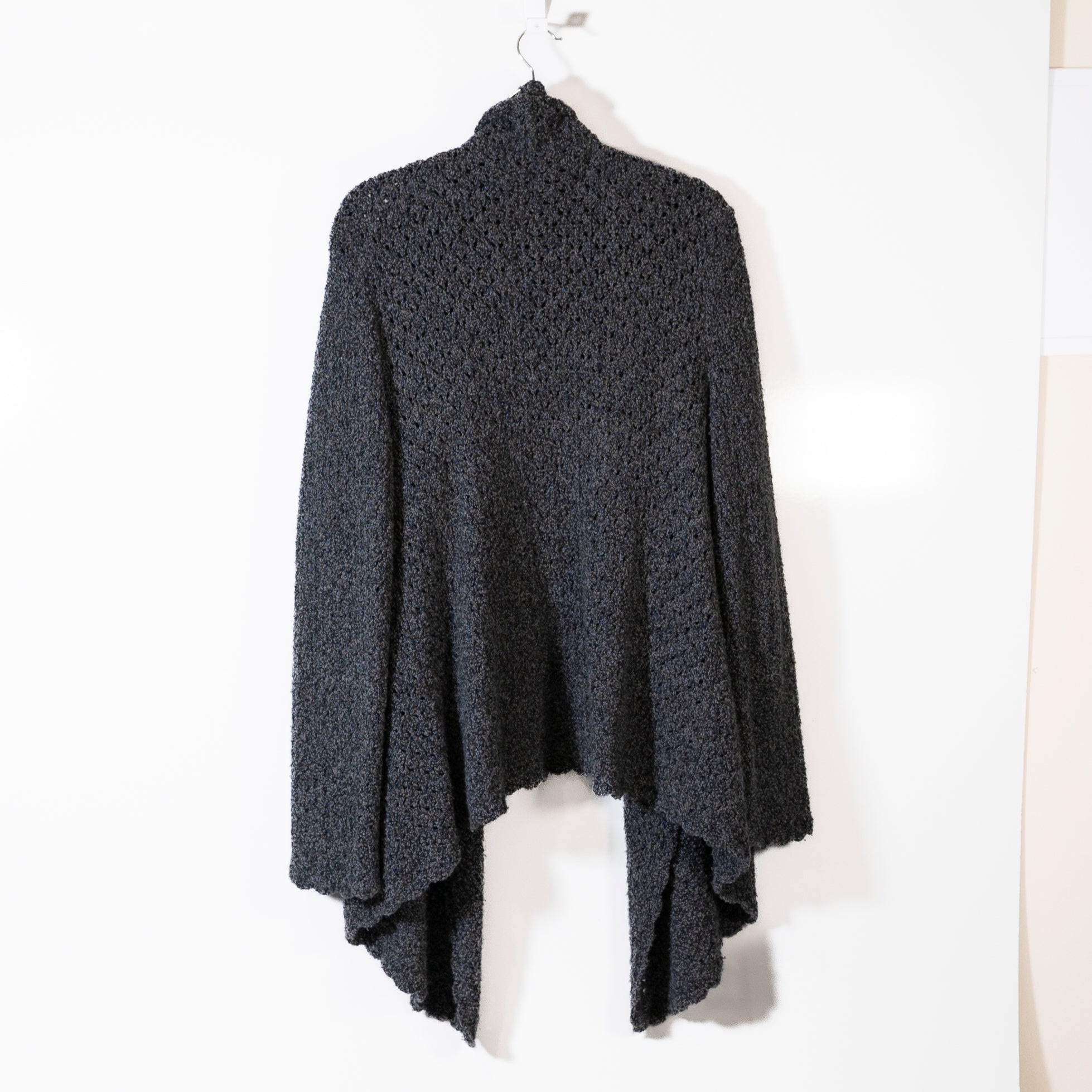 St. John Wool Cashmere Blend Knit Stretch Waterfall Cardigan Sweater Gray Large